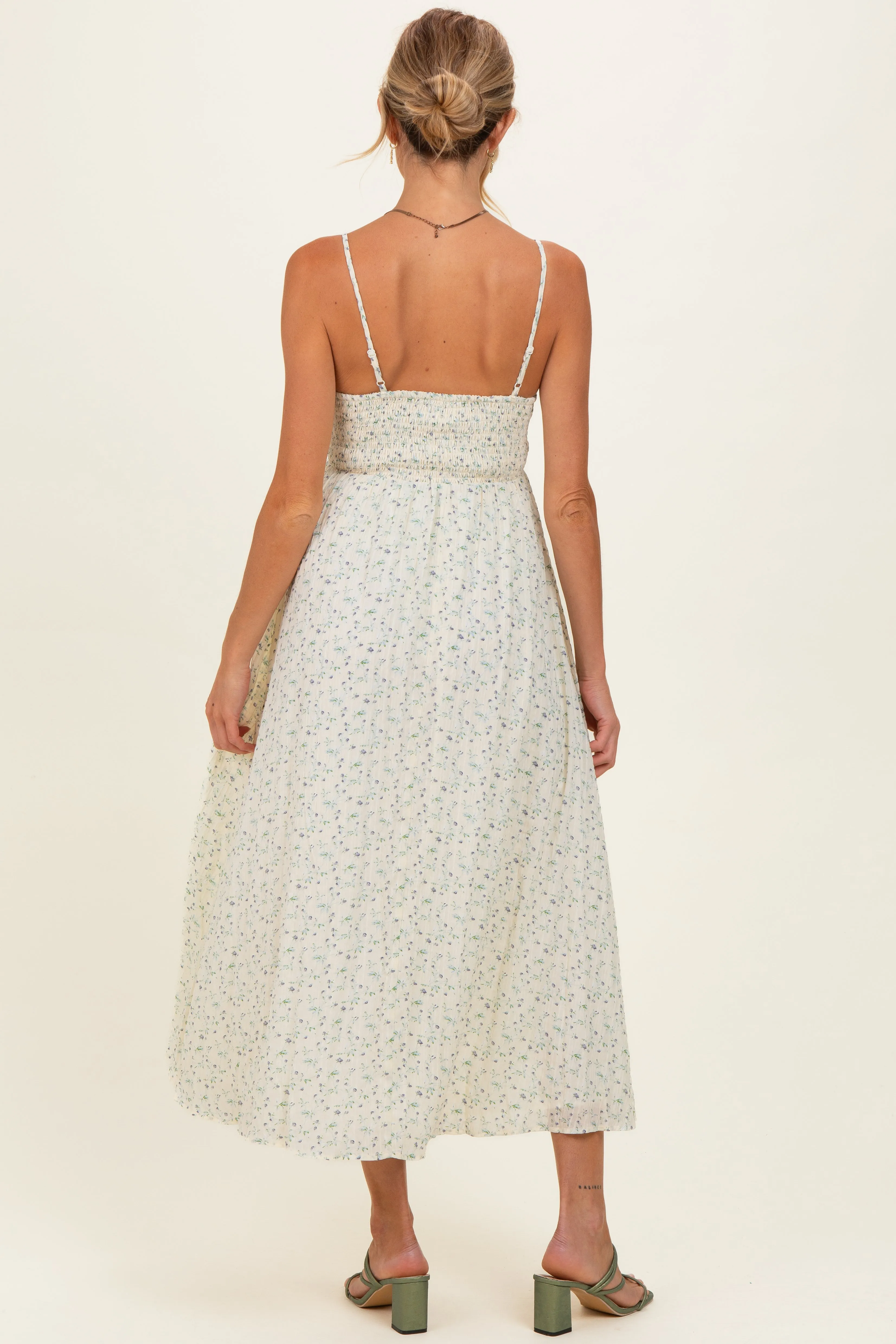 Cream Floral Contrast Trim Sleeveless Maternity Maxi Dress sold by Pinkblush product image thumbnail 4