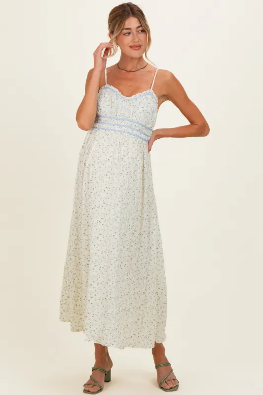 Cream Floral Contrast Trim Sleeveless Maternity Maxi Dress made by Wishlist