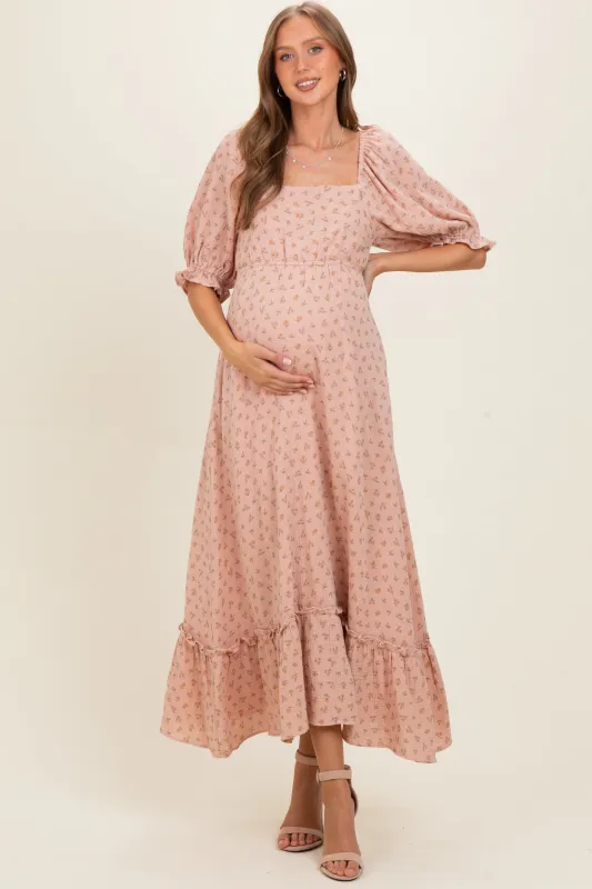 Mauve Floral Square Neck Maternity Maxi Dress made by Jnna