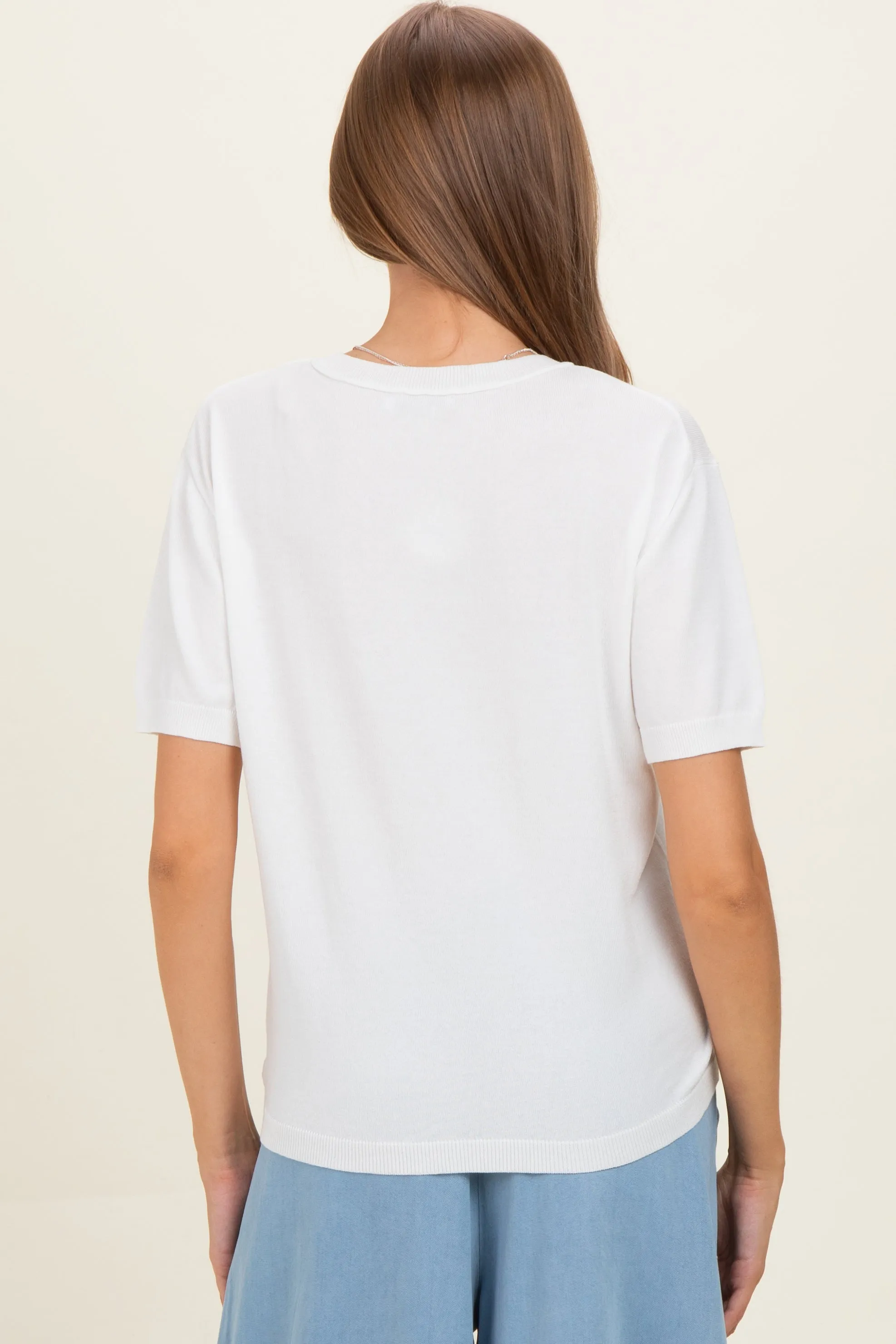 White Crew Neck Solid Maternity Sweater sold by Pinkblush product image thumbnail 4