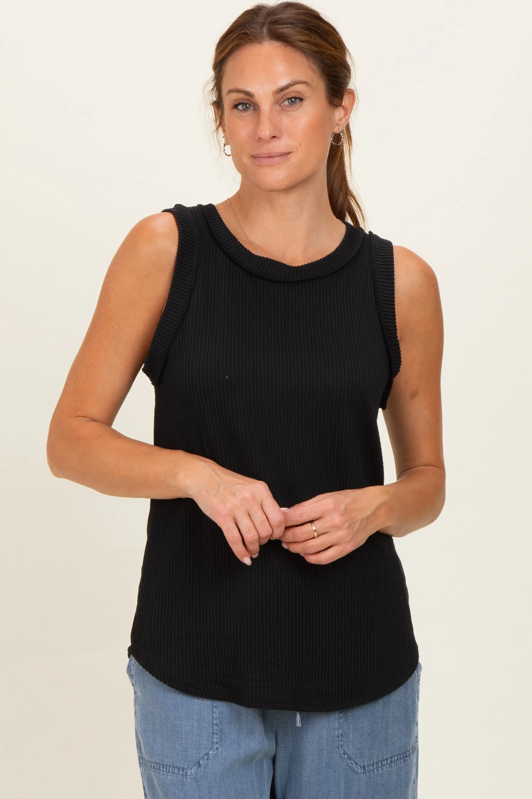 Black Ribbed Sleeveless Top sold by Pinkblush