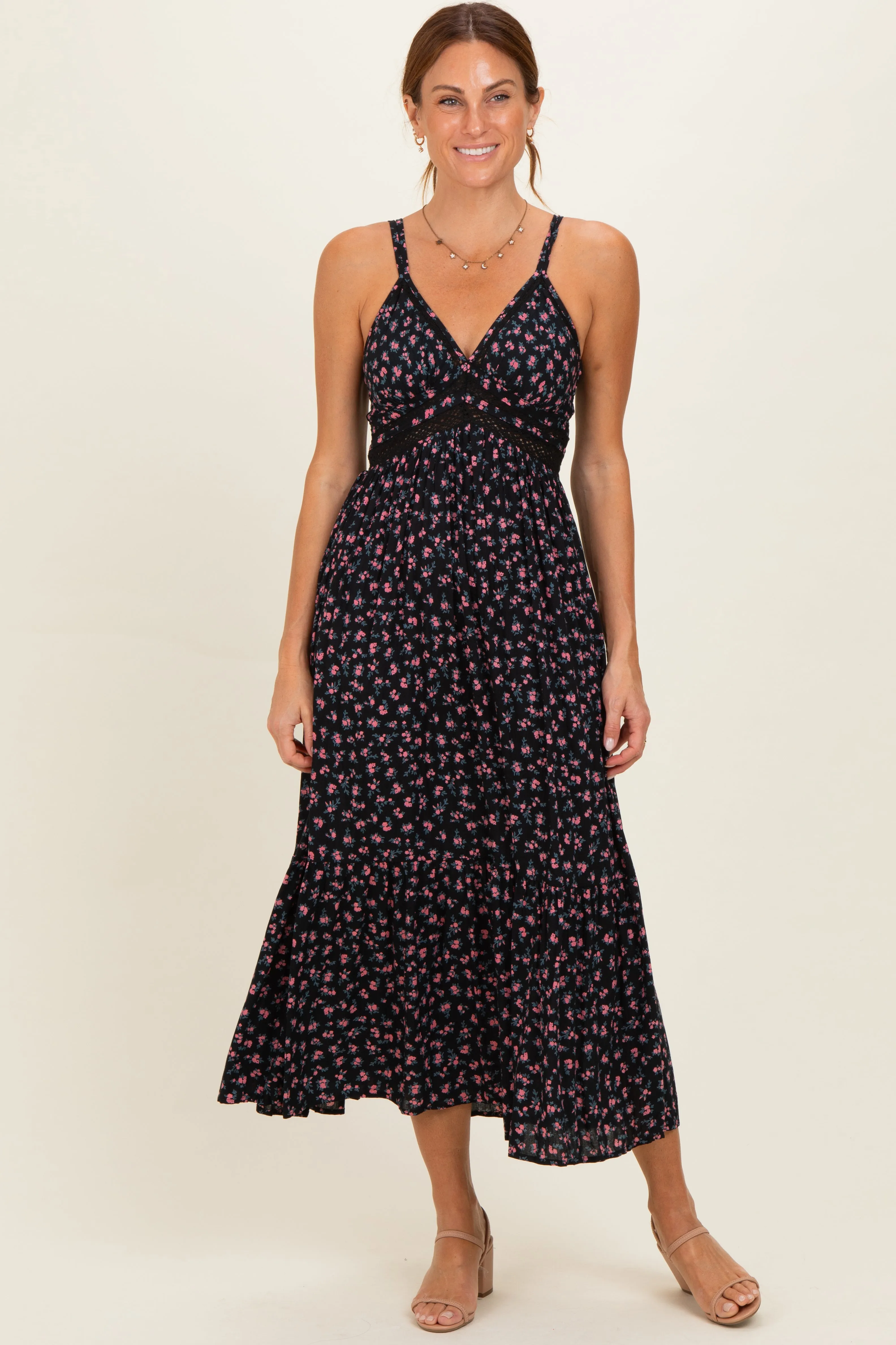 Black Floral Lace Detail Strappy Maternity Maxi Dress sold by Pinkblush product image thumbnail 4