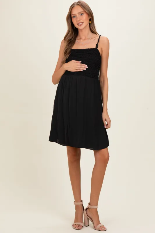 Black Knot Detail Smocked Maternity Mini Dress made by Naked Zebra