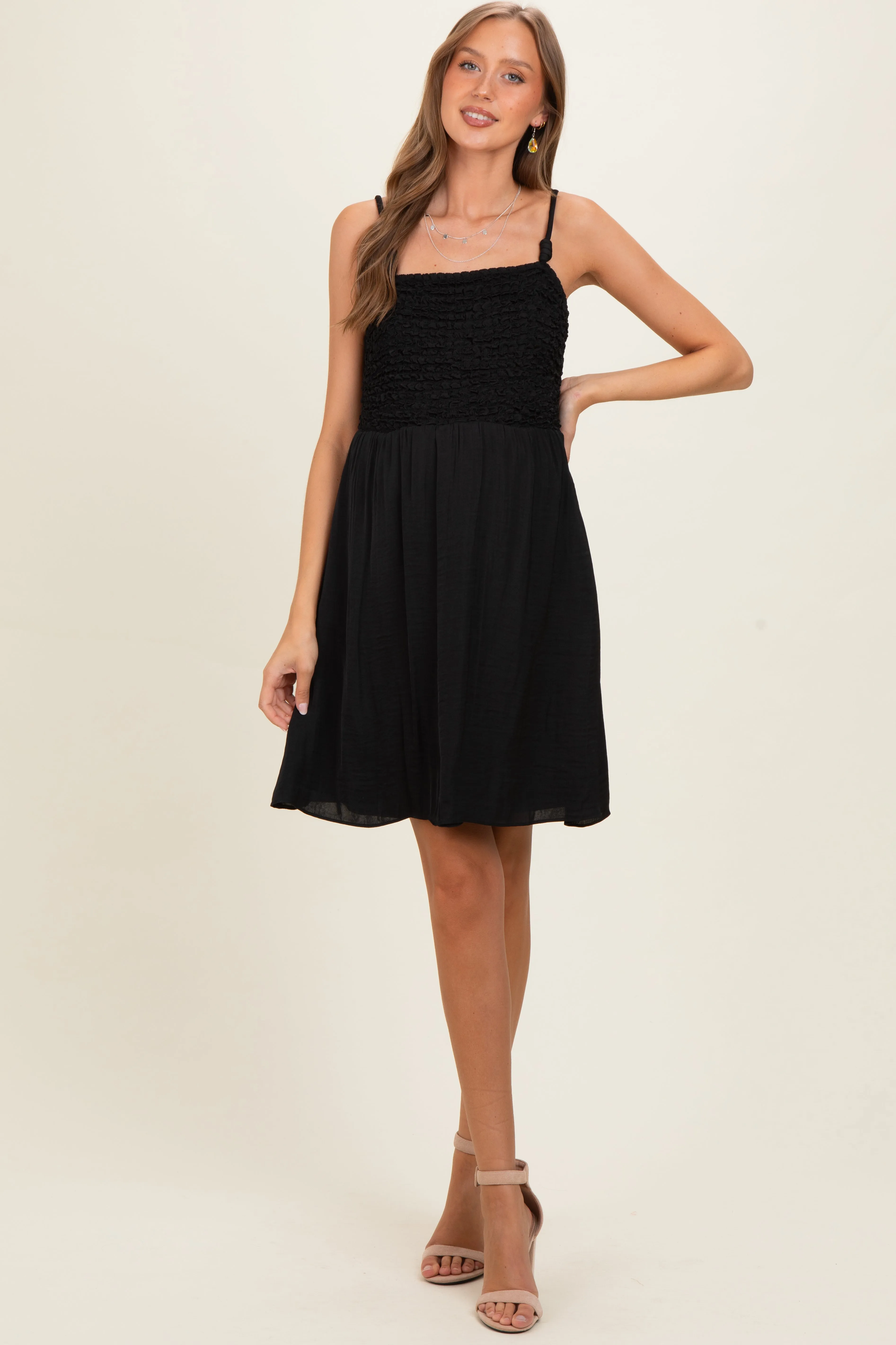 Black Knot Detail Smocked Maternity Mini Dress sold by Pinkblush product image thumbnail 2