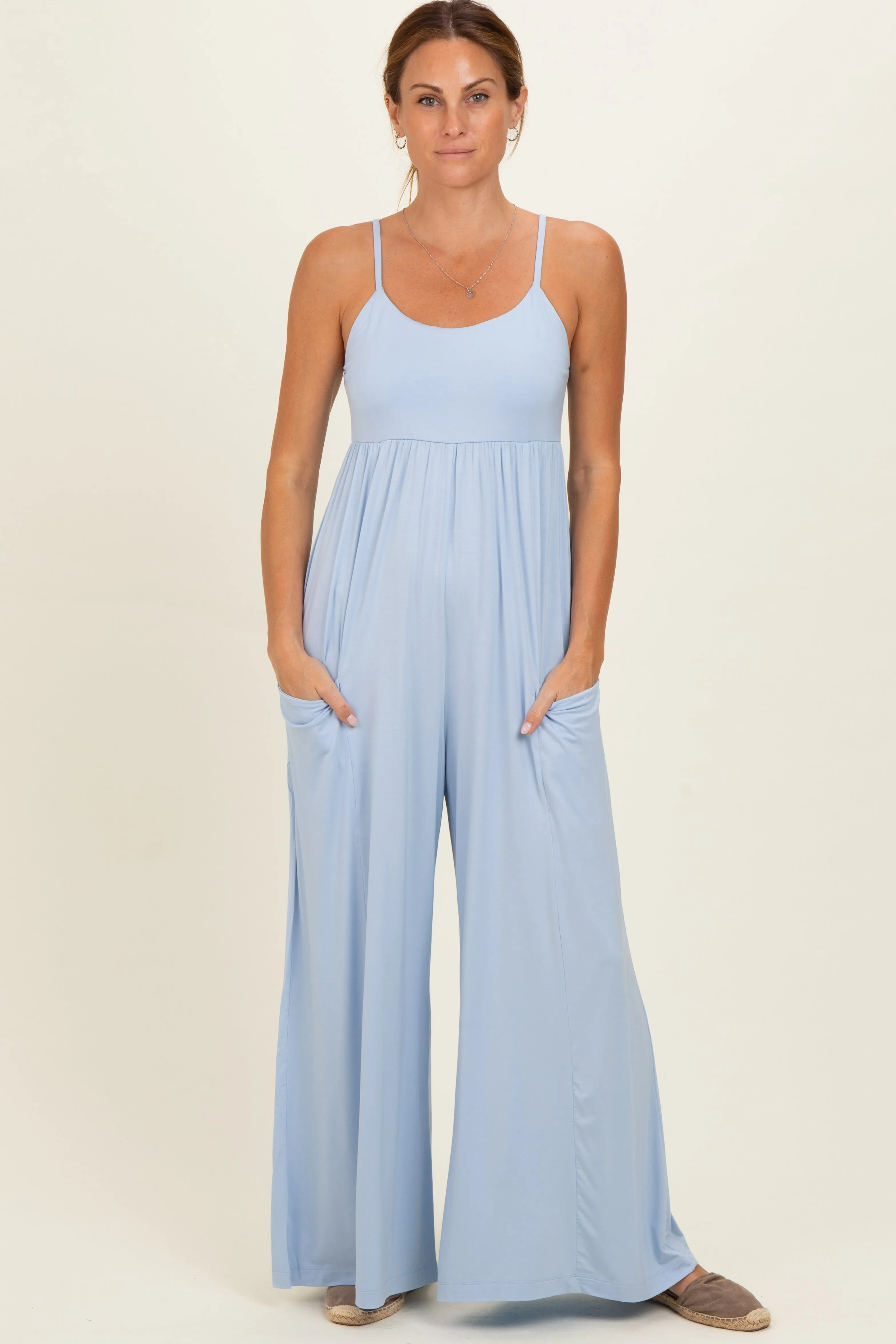 Mist Blue Sleeveless Wide Leg Maternity Jumpsuit sold by Pinkblush product image thumbnail 3