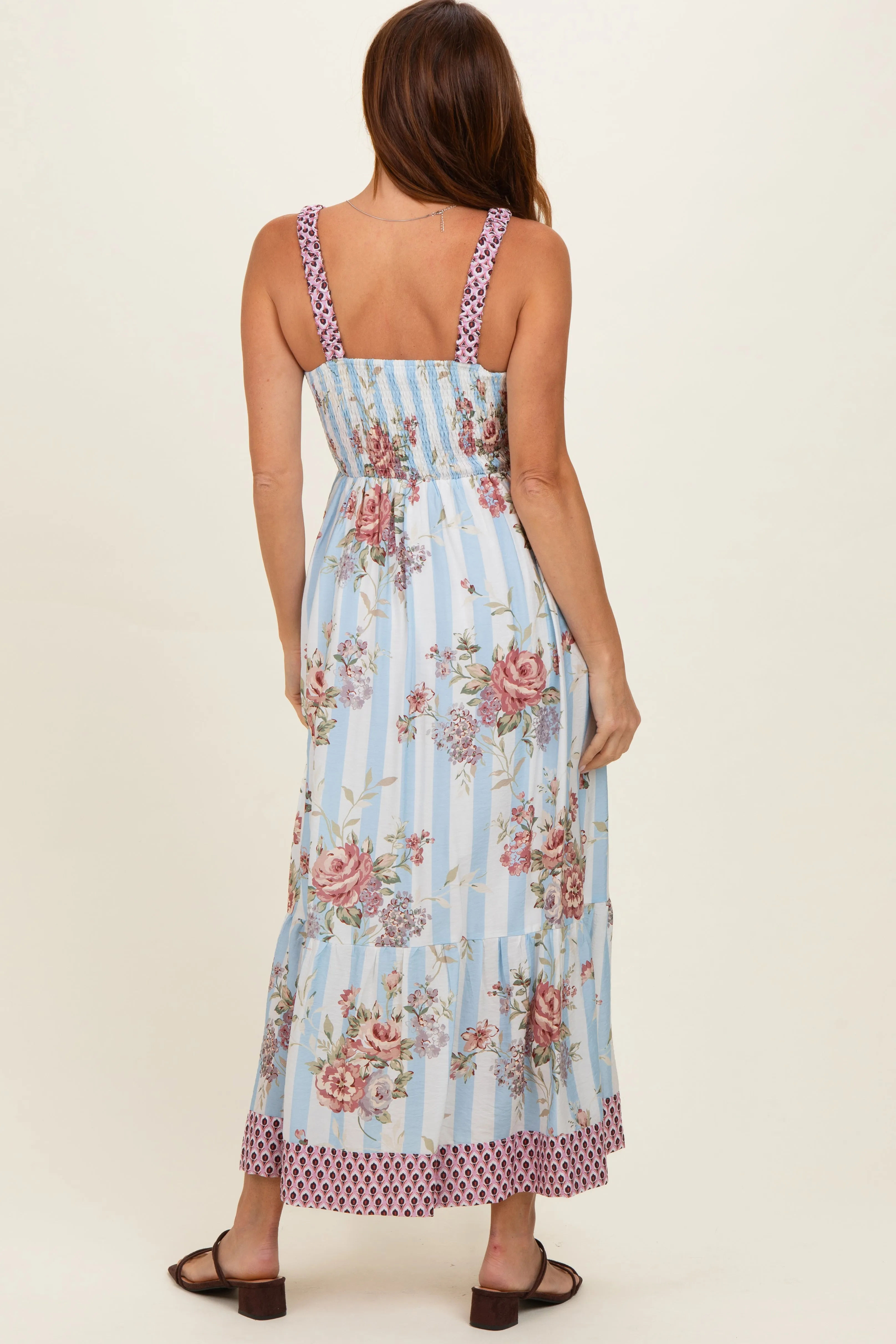 French Blue Floral Striped Contrast Strap Maxi Dress sold by Pinkblush product image thumbnail 3
