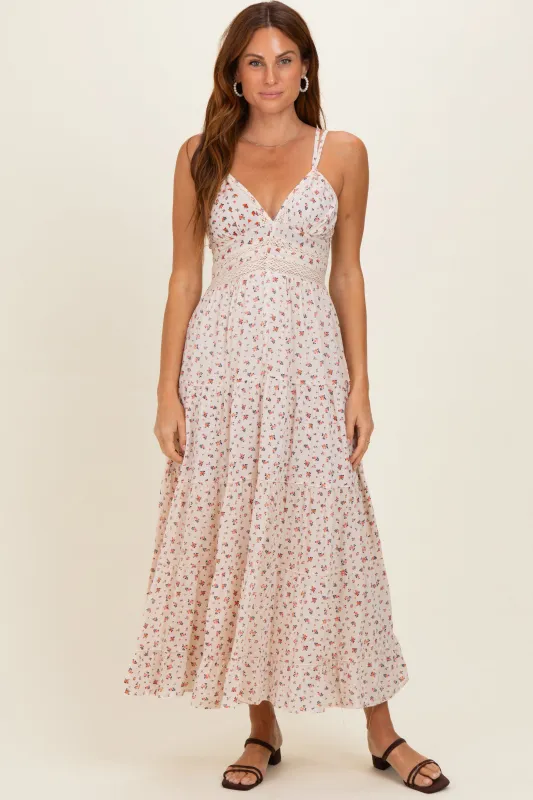 Ivory Printed Lace Inset Tiered Maxi Dress made by Angie