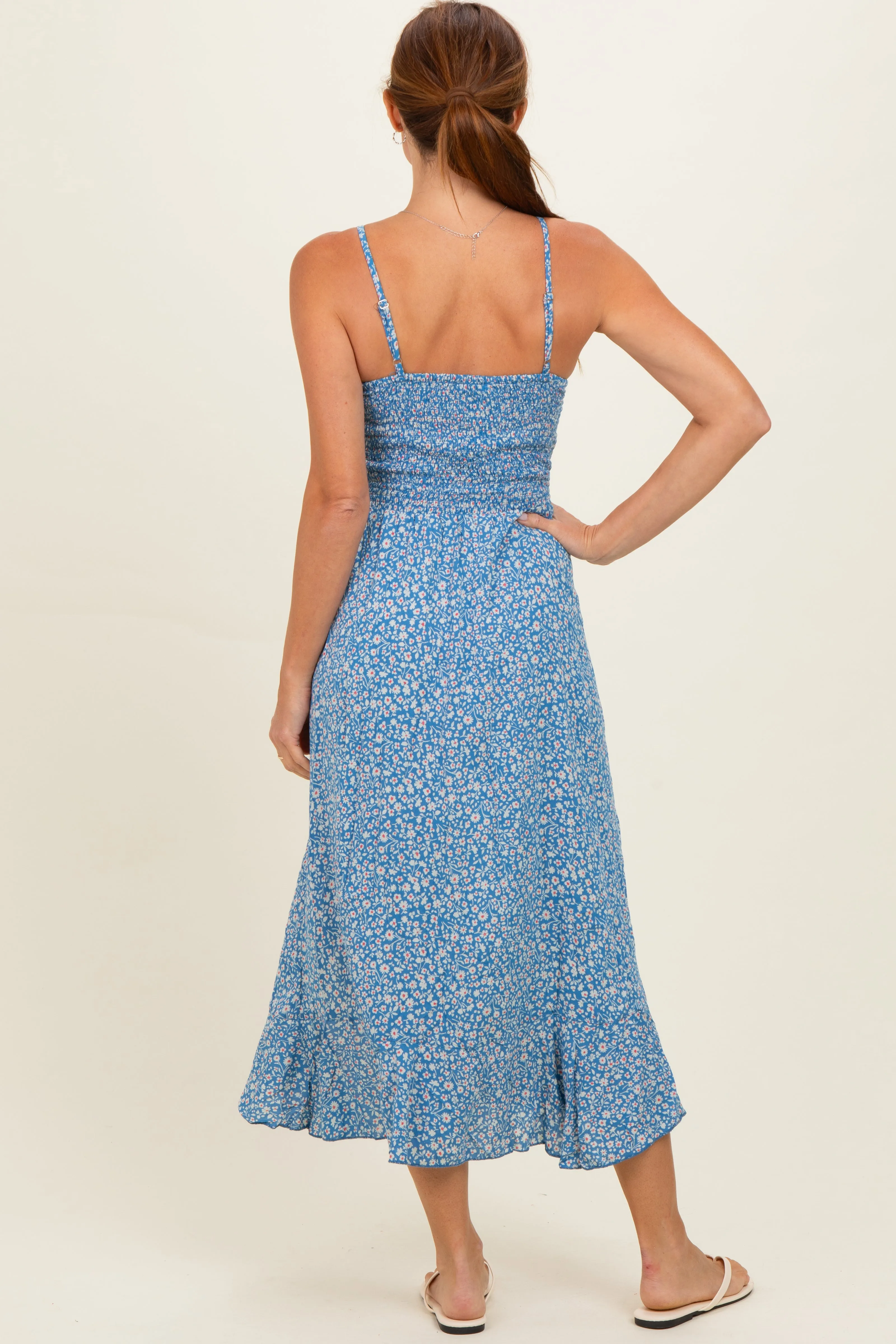 Cornflower V Neck Twist Front Cut Out Side Ruffle Slit Midi Dress sold by Pinkblush product image thumbnail 3
