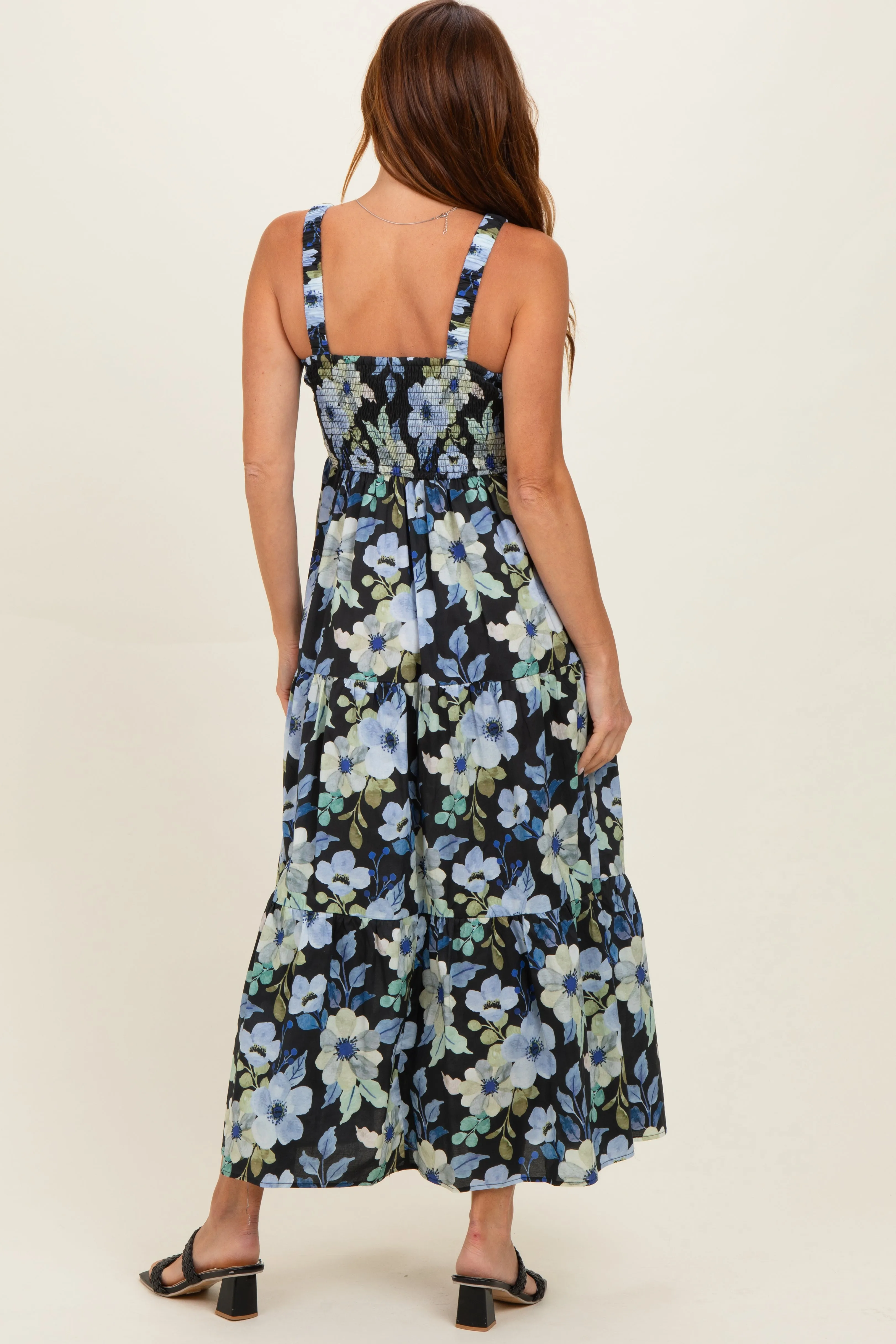 Black Floral Pleated Bust Tiered Maxi Dress sold by Pinkblush product image thumbnail 3