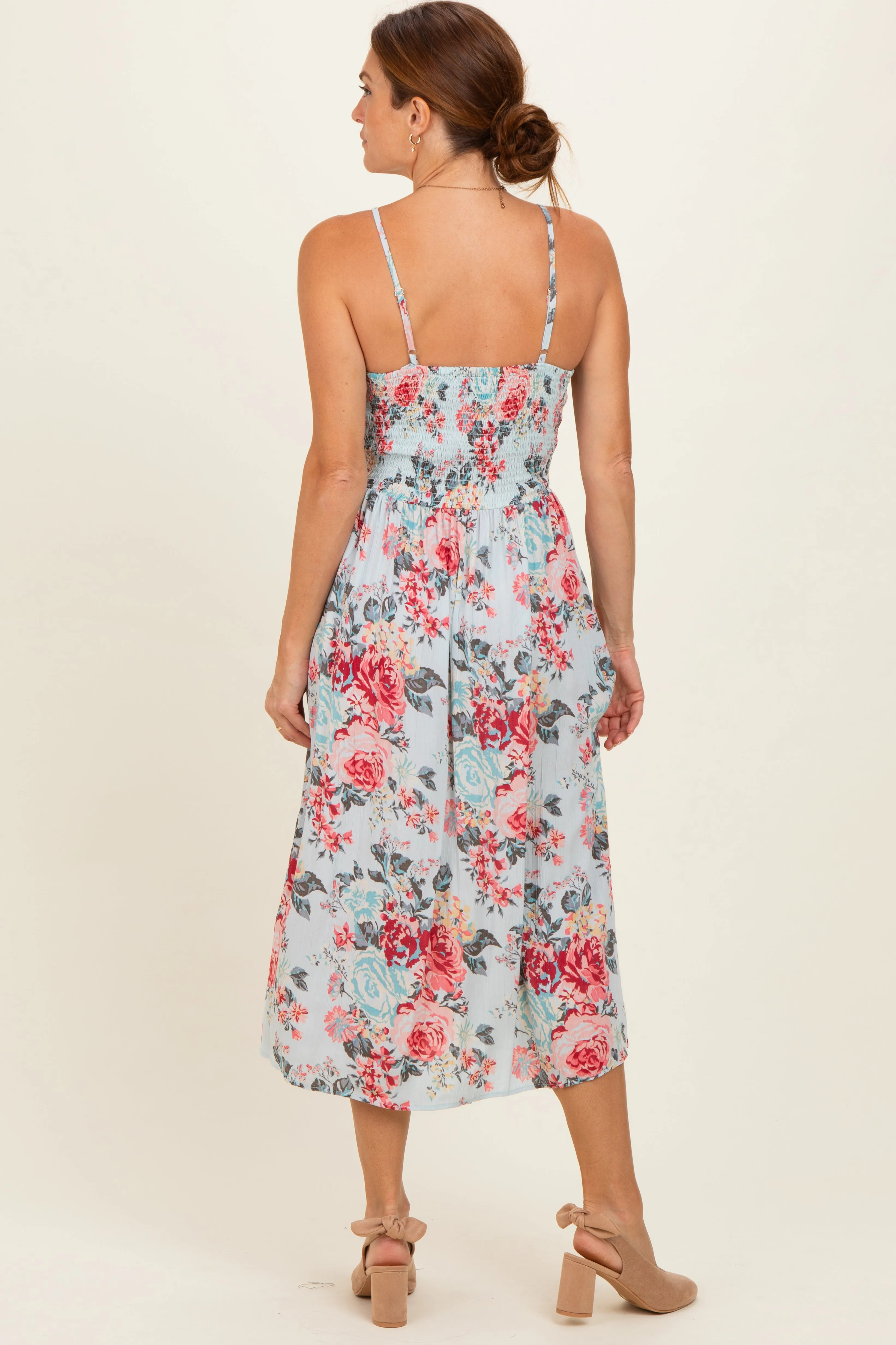 Blue Floral Twisted Front Cutout Midi Dress sold by Pinkblush product image thumbnail 3