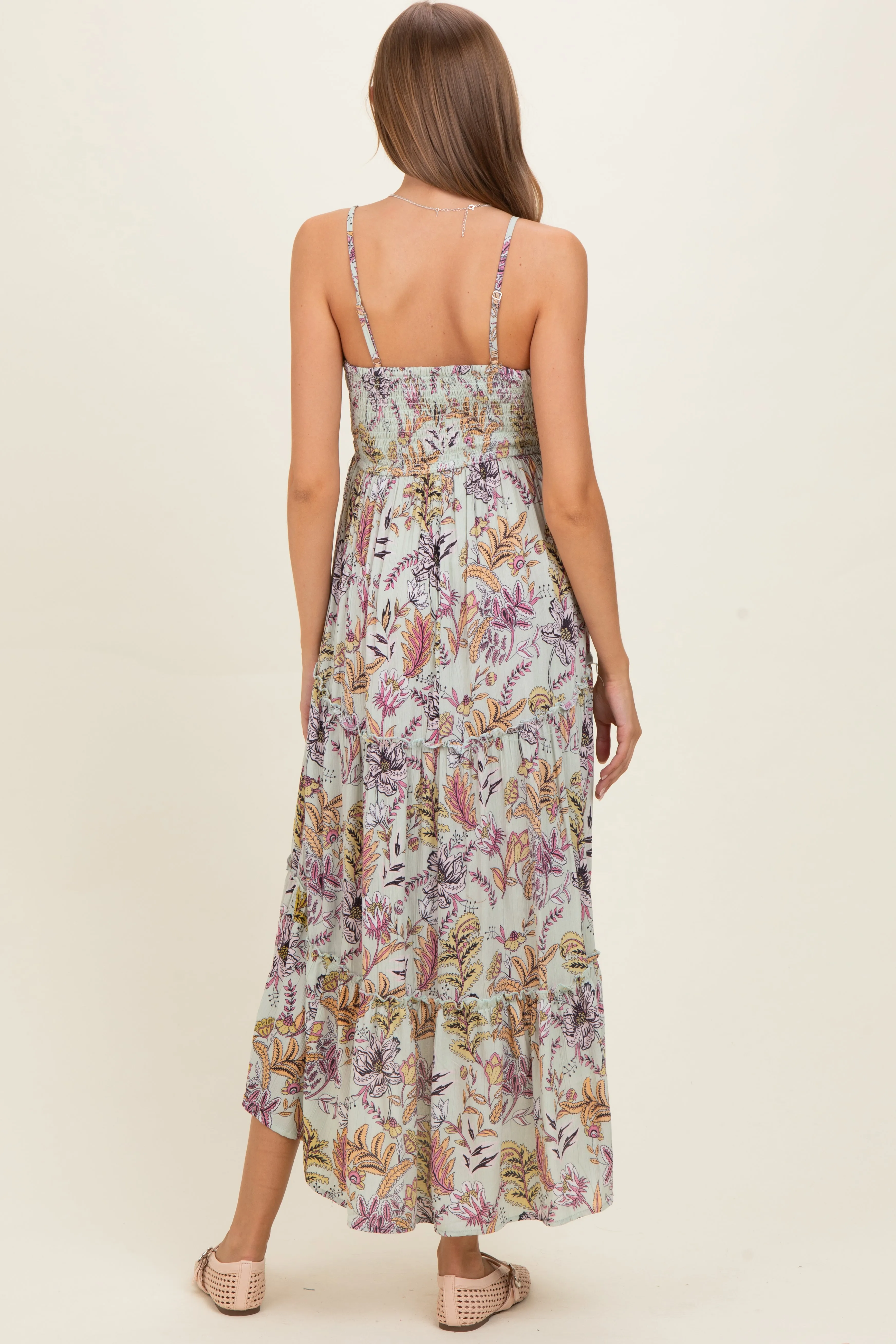 Celedon Smocked Bust Tiered Slight Hi Lo Hem Maternity Maxi Dress sold by Pinkblush product image thumbnail 3