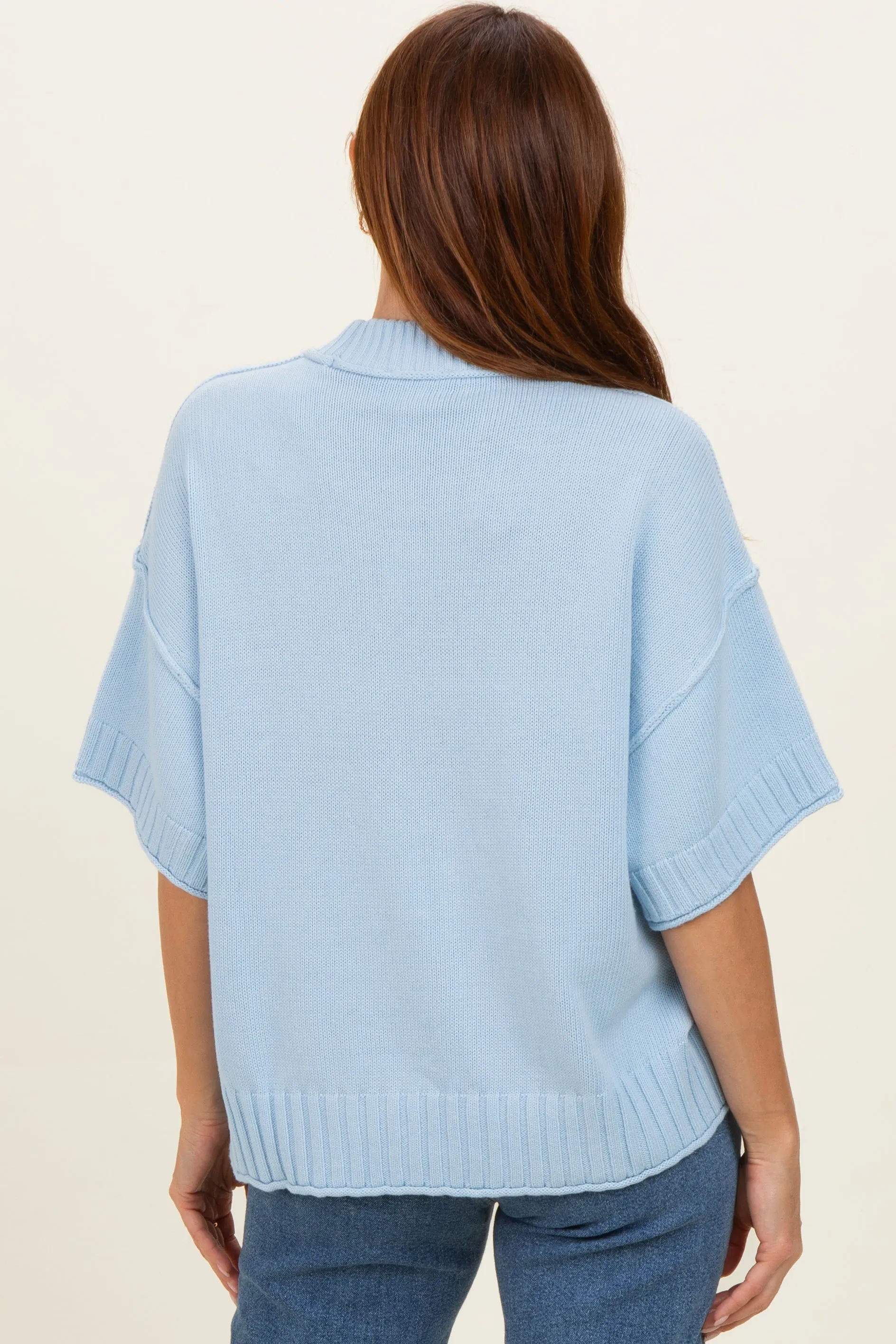 Light Blue Oversized Mock Neck Short Sleeve Sweater sold by Pinkblush product image thumbnail 3