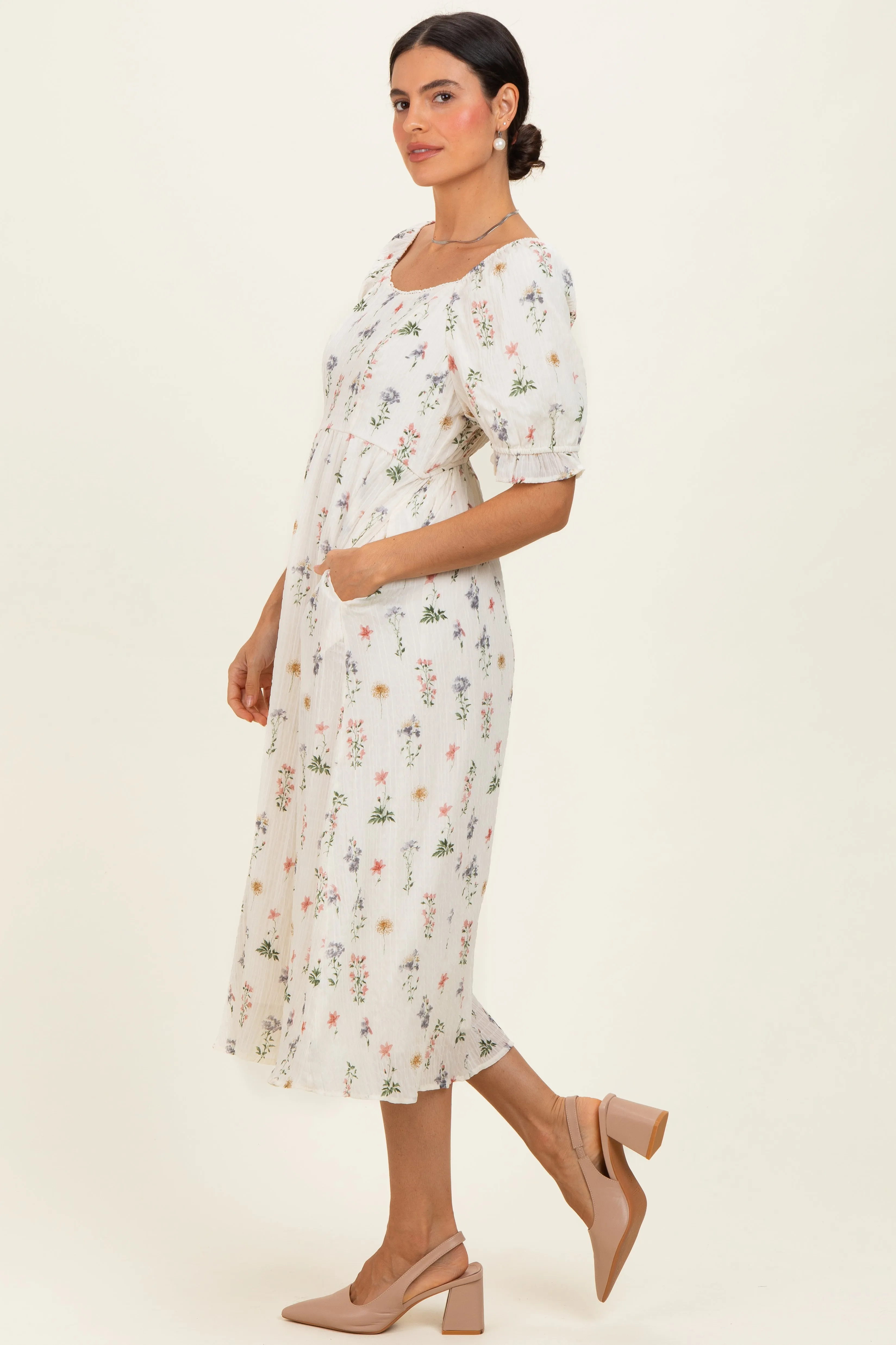 Ivory Floral Sweetheart Neckline Midi Dress sold by Pinkblush product image thumbnail 3