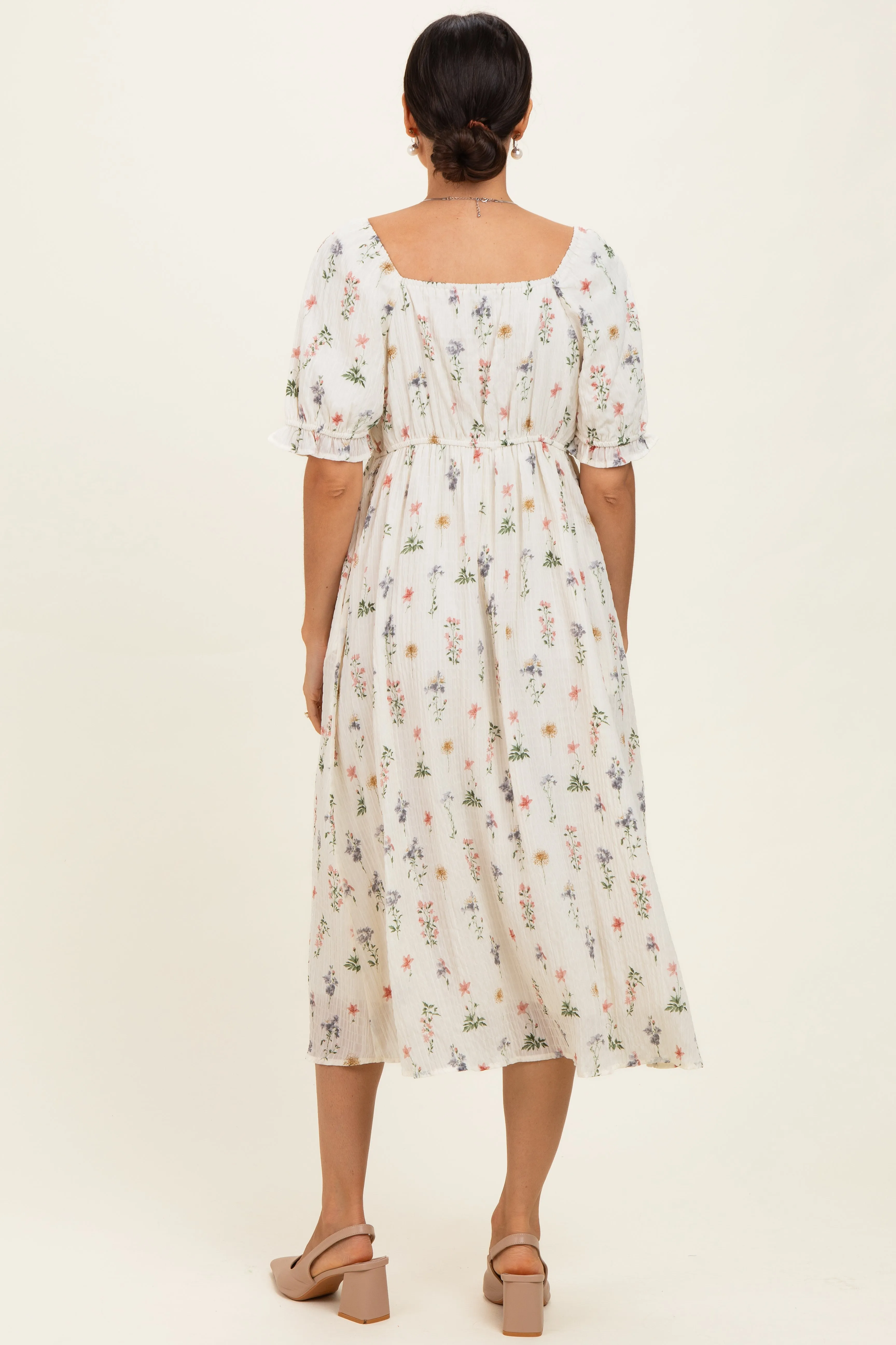 Ivory Floral Sweetheart Neckline Midi Dress sold by Pinkblush product image thumbnail 4