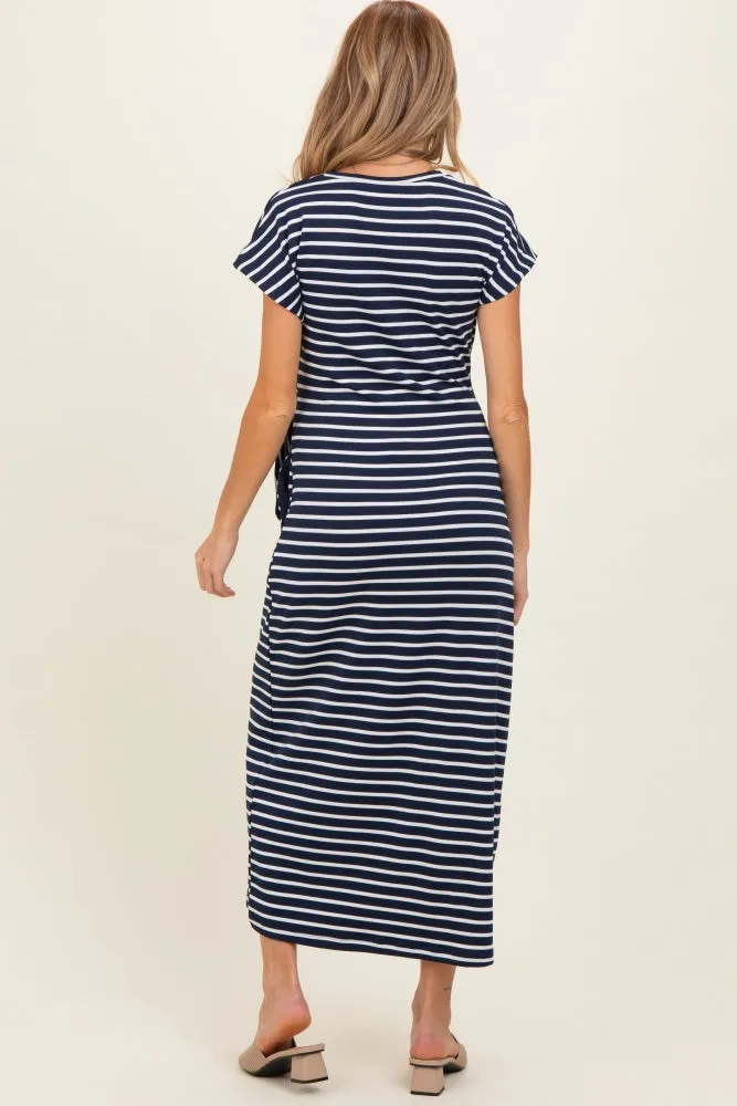 Navy Striped Side Tie Maternity Midi Dress sold by Pinkblush product image thumbnail 4