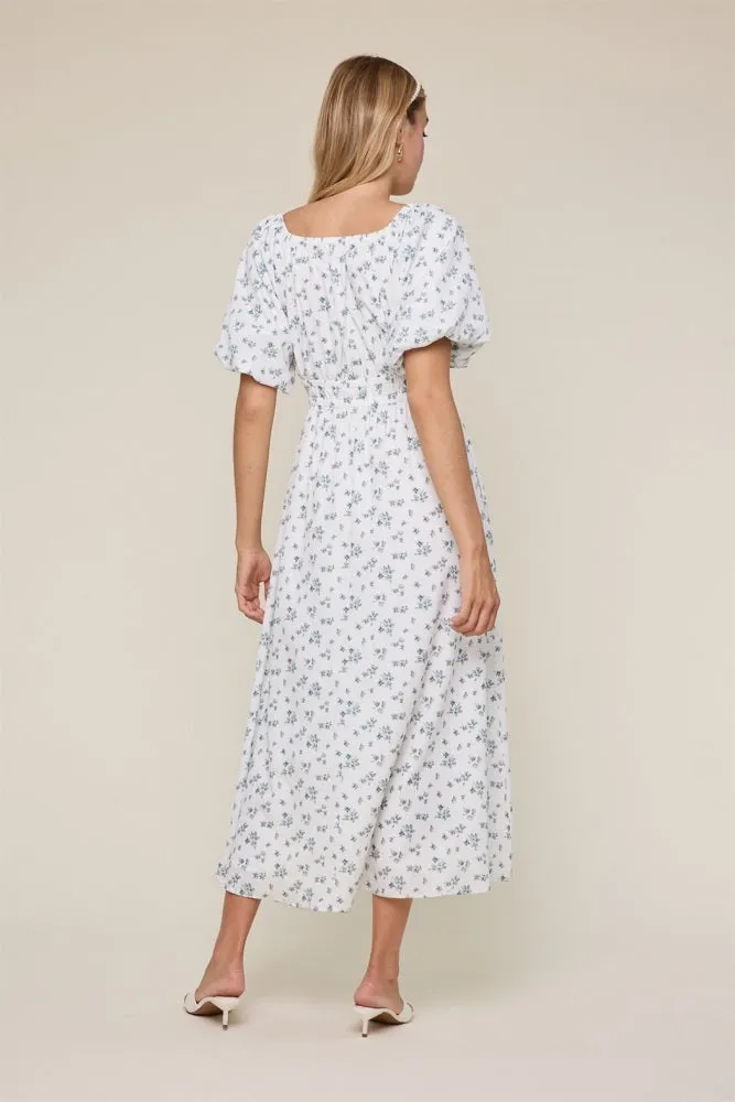 Ivory Floral Puff Sleeve Tie Front Midi Dress sold by Pinkblush product image thumbnail 4