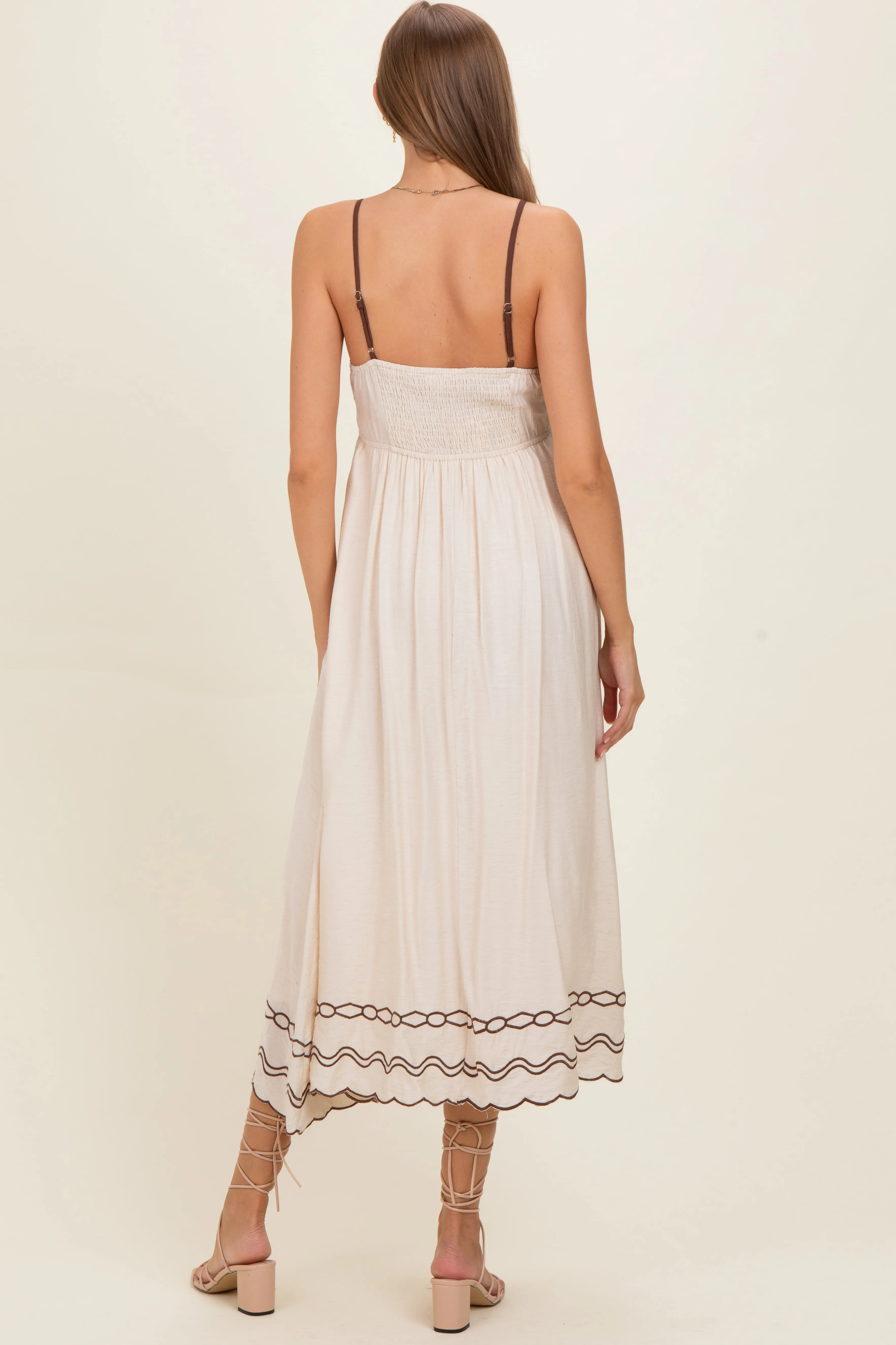 Brown Floral Embroidery Scalloped Midi Dress sold by Pinkblush product image thumbnail 3