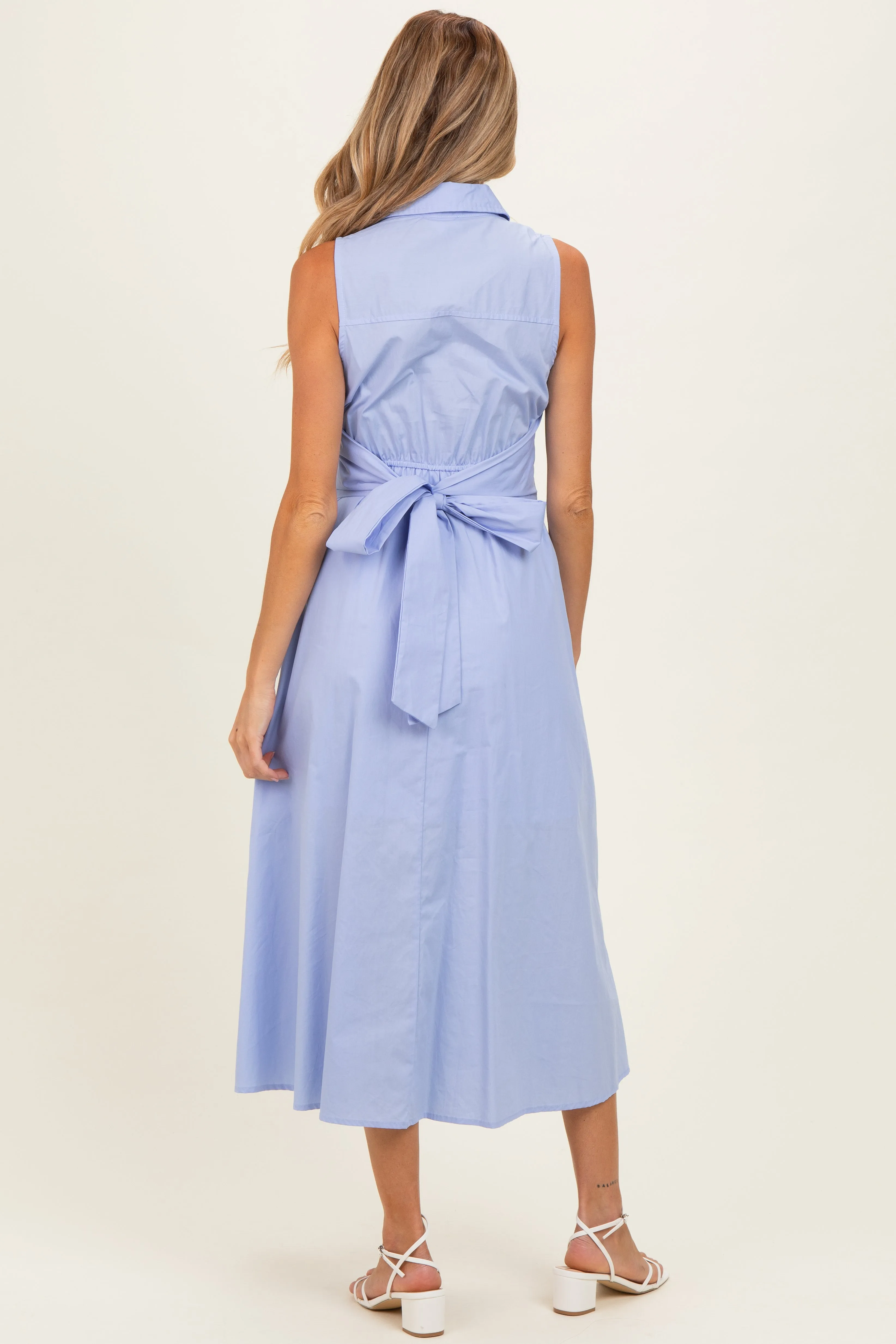 Chambray Button Up Sleeveless Maternity Midi Dress sold by Pinkblush product image thumbnail 3