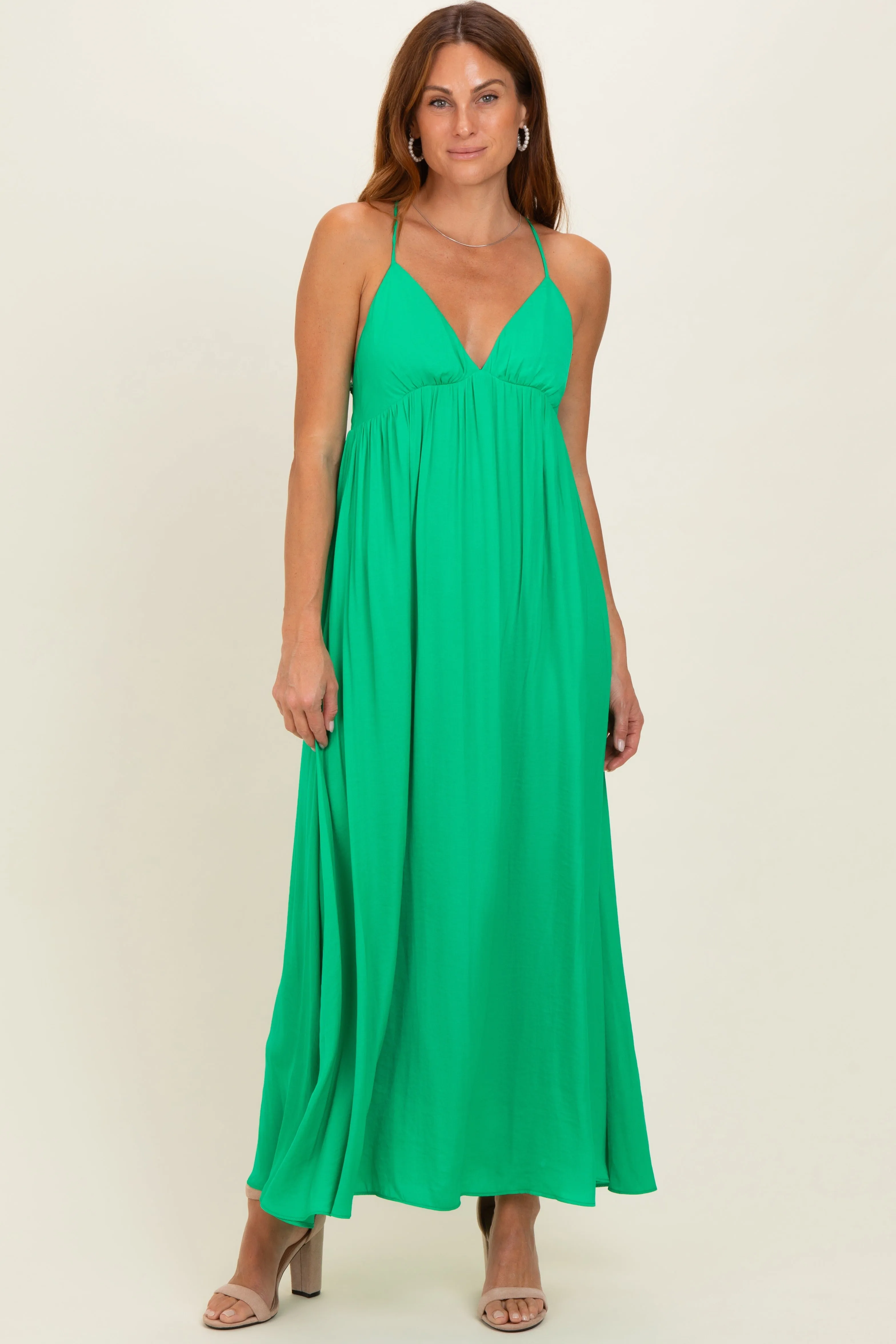 Peridot V-Neck Open Back Maxi Dress sold by Pinkblush