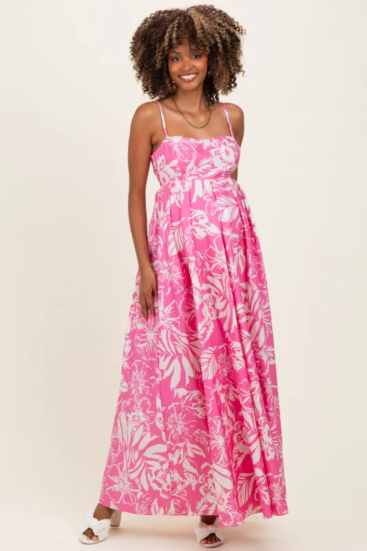 Pink Floral Printed Maternity Maxi Dress made by Flying Tomato