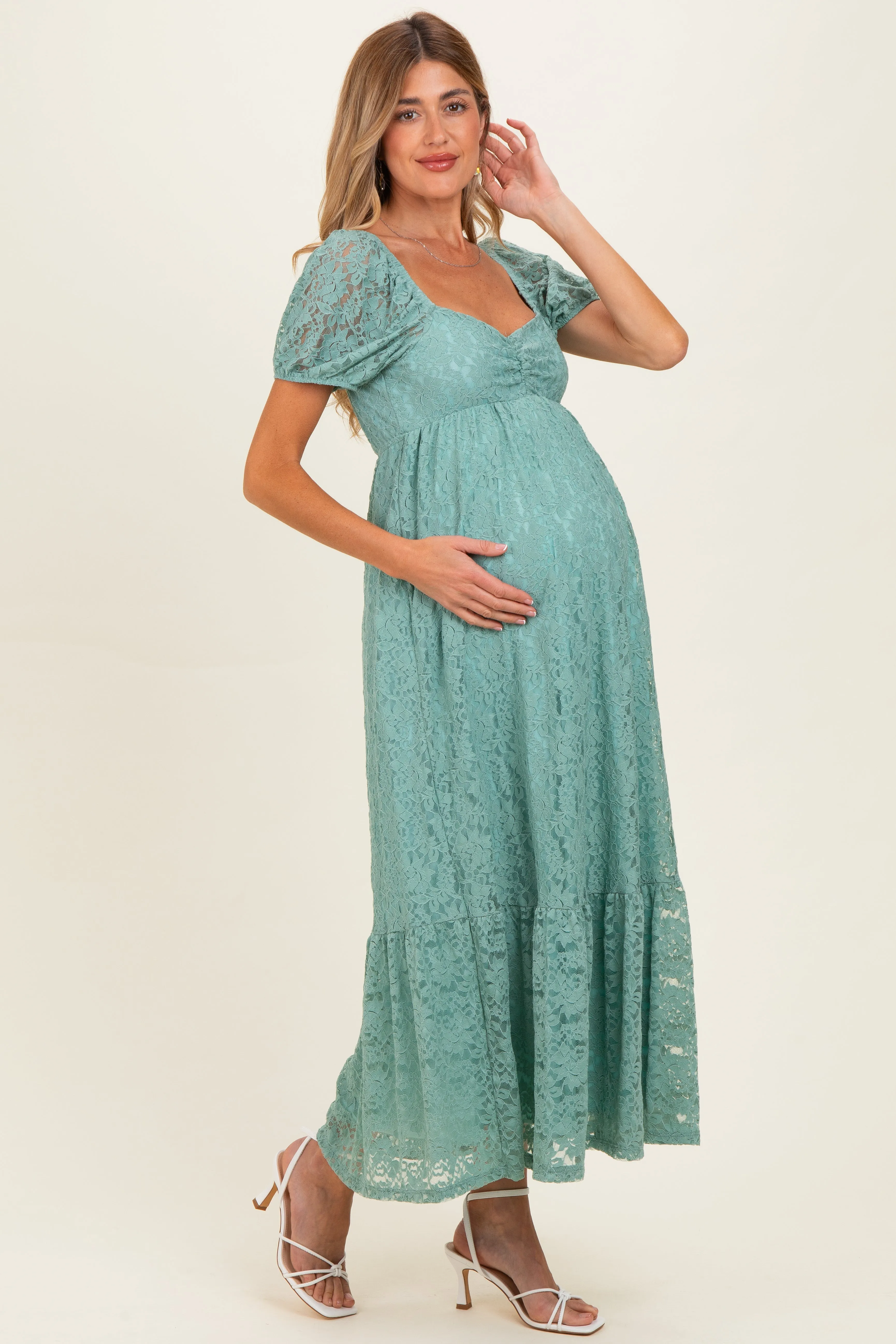 Sage Lace Maternity Maxi Dress sold by Pinkblush product image thumbnail 2