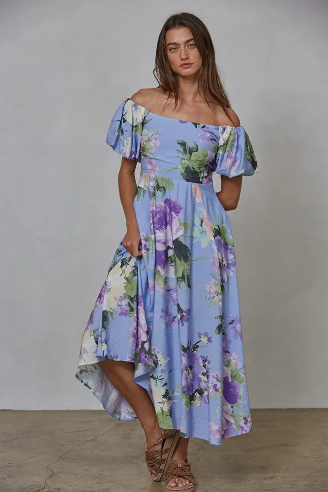 Periwinkle Floral Off Shoulder Balloon Sleeve Midi Dress sold by Pinkblush product image thumbnail 2