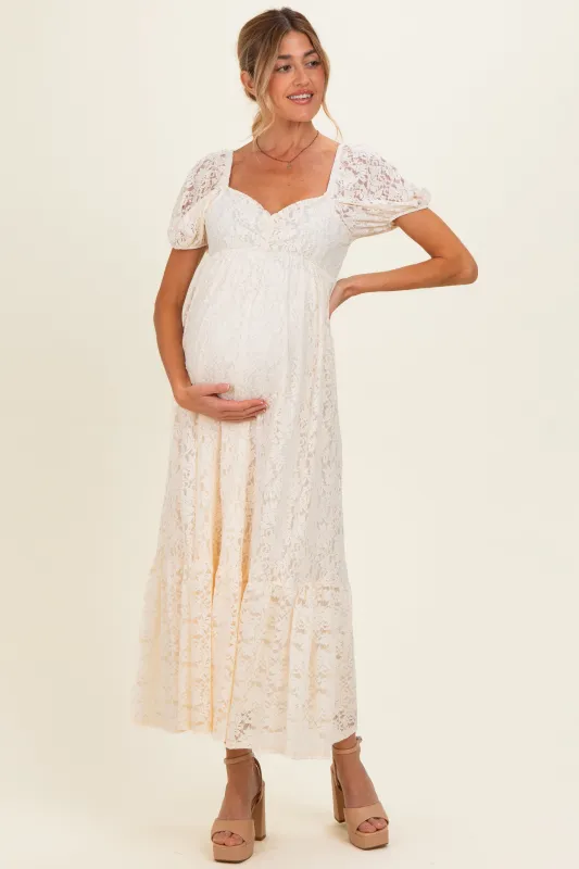 Ivory Lace Maternity Maxi Dress made by Pinkblush