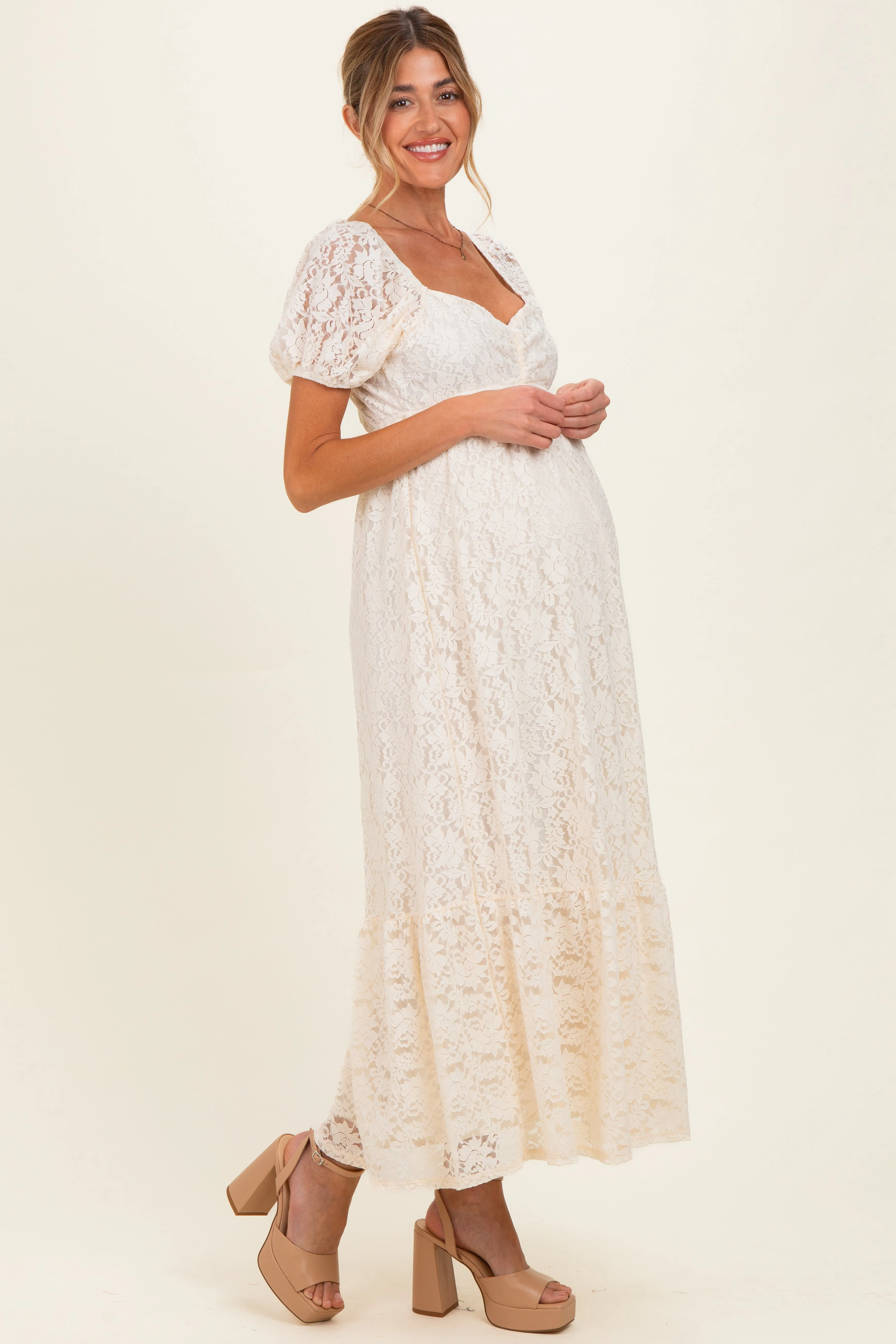 Ivory Lace Maternity Maxi Dress sold by Pinkblush product image thumbnail 2
