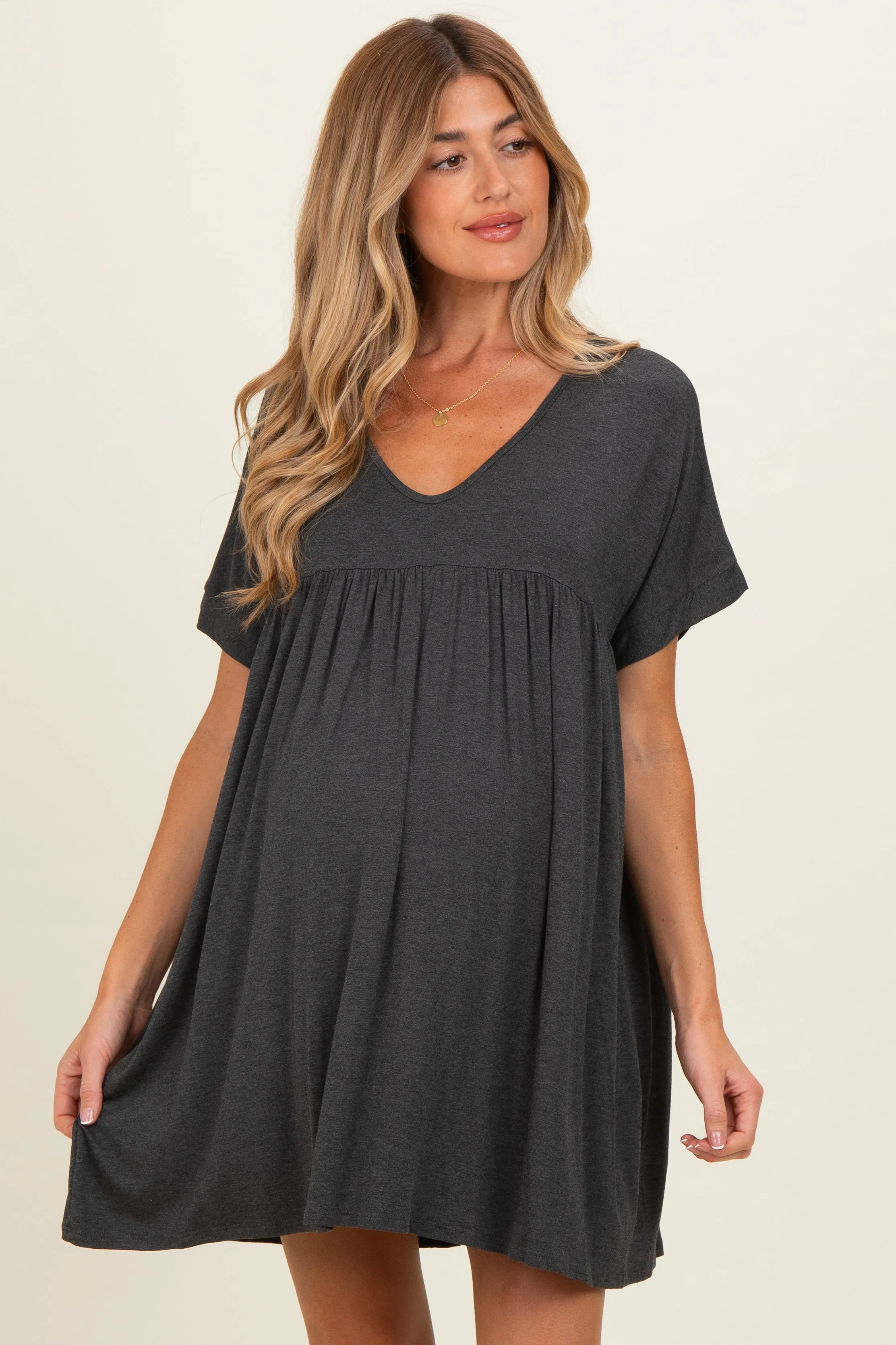 Charcoal V-Neck Basic Maternity Dress sold by Pinkblush product image thumbnail 2