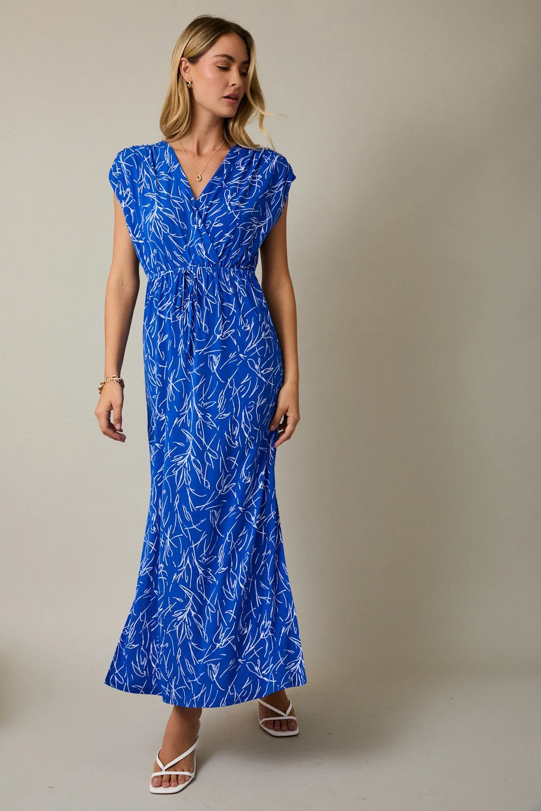 Royal Blue Printed Wrap Maxi Dress sold by Pinkblush