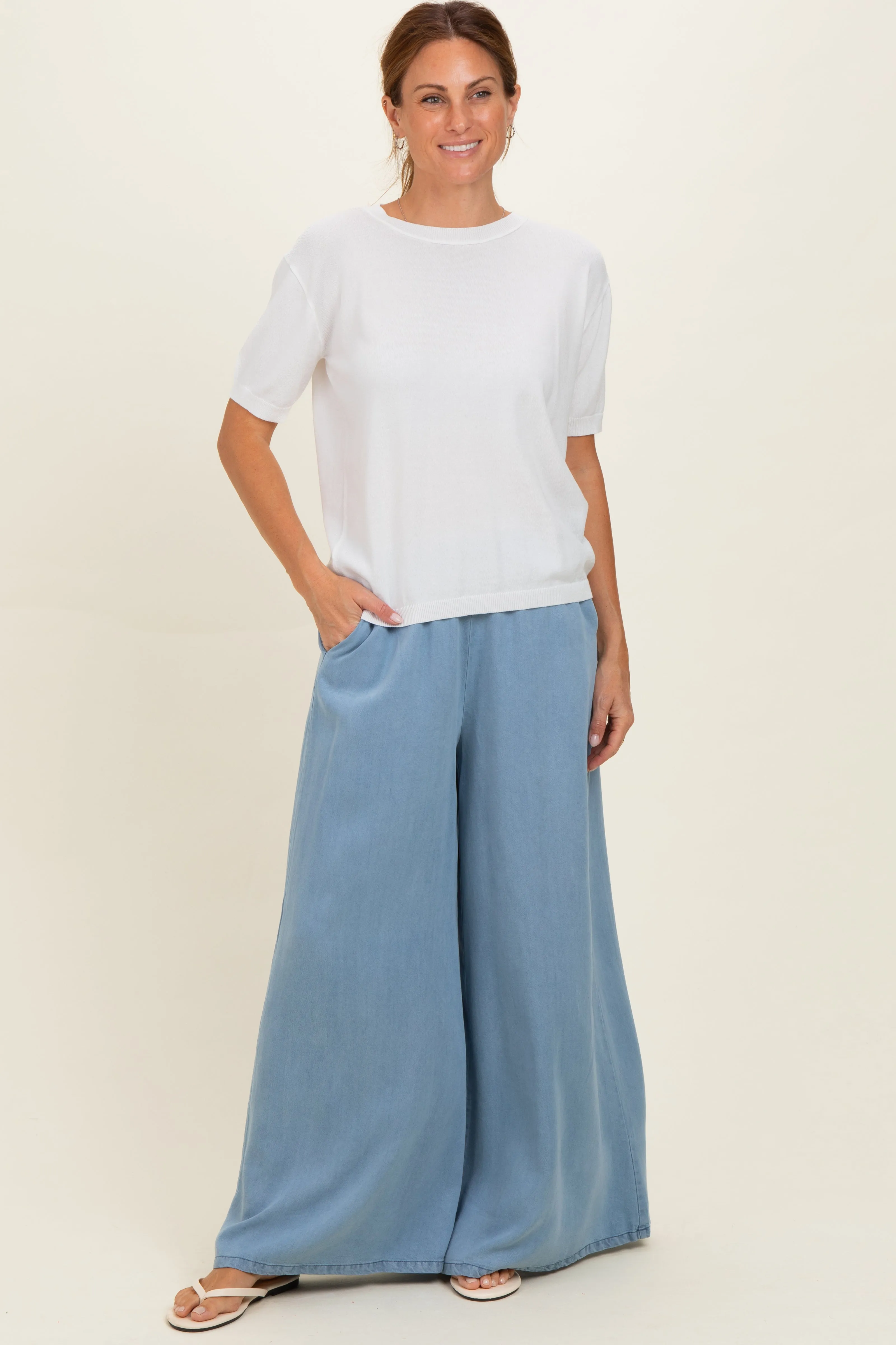 Light Denim Chambray Wide Leg Pants sold by Pinkblush product image thumbnail 3