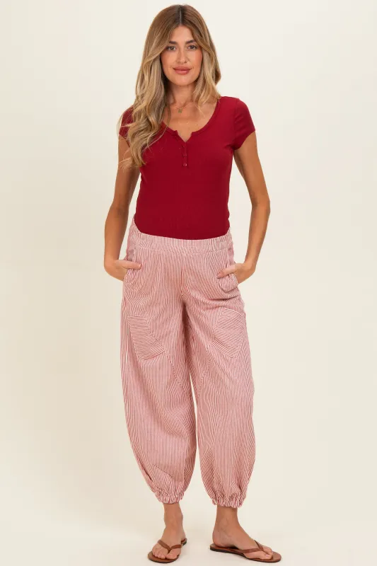 Red Striped Patch Pocket Maternity Pants made by BiBi