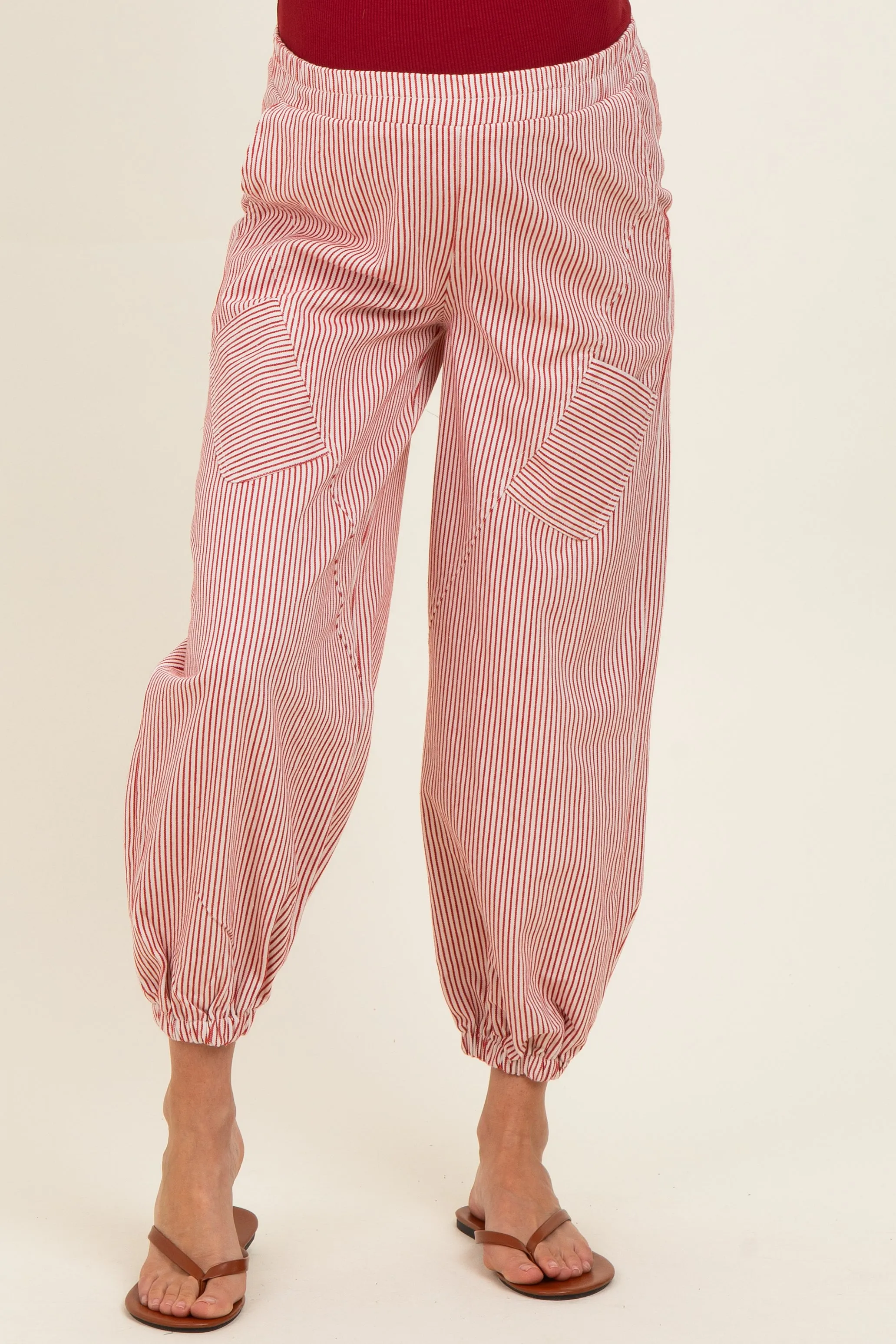 Red Striped Patch Pocket Maternity Pants sold by Pinkblush product image thumbnail 2