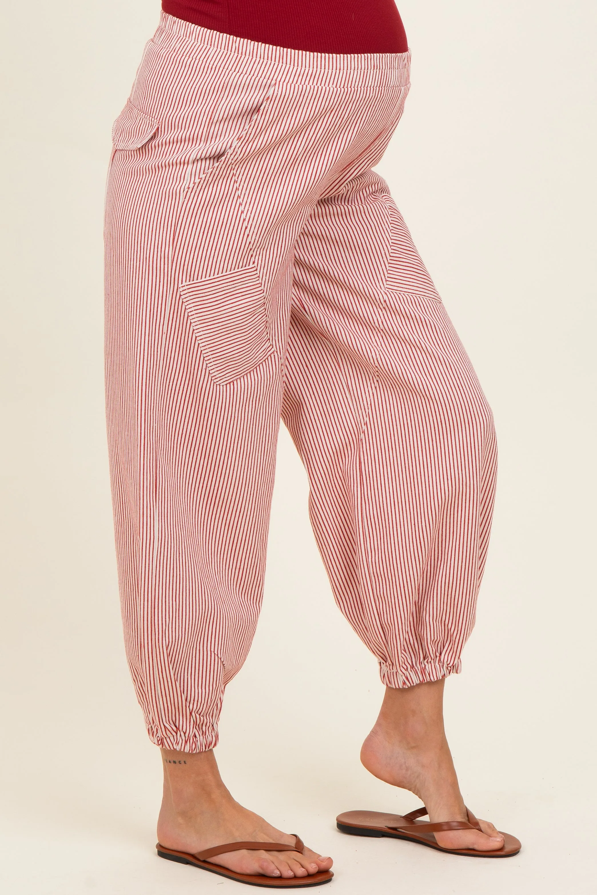 Red Striped Patch Pocket Maternity Pants sold by Pinkblush product image thumbnail 3