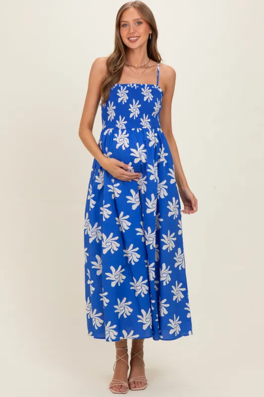 Cobalt Printed Square Neck Smocked Maternity Maxi Dress made by In February