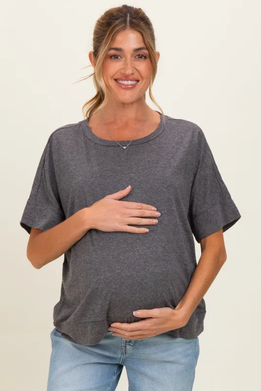 Black Charcoal Oversized Maternity Short Sleeve Top made by BiBi