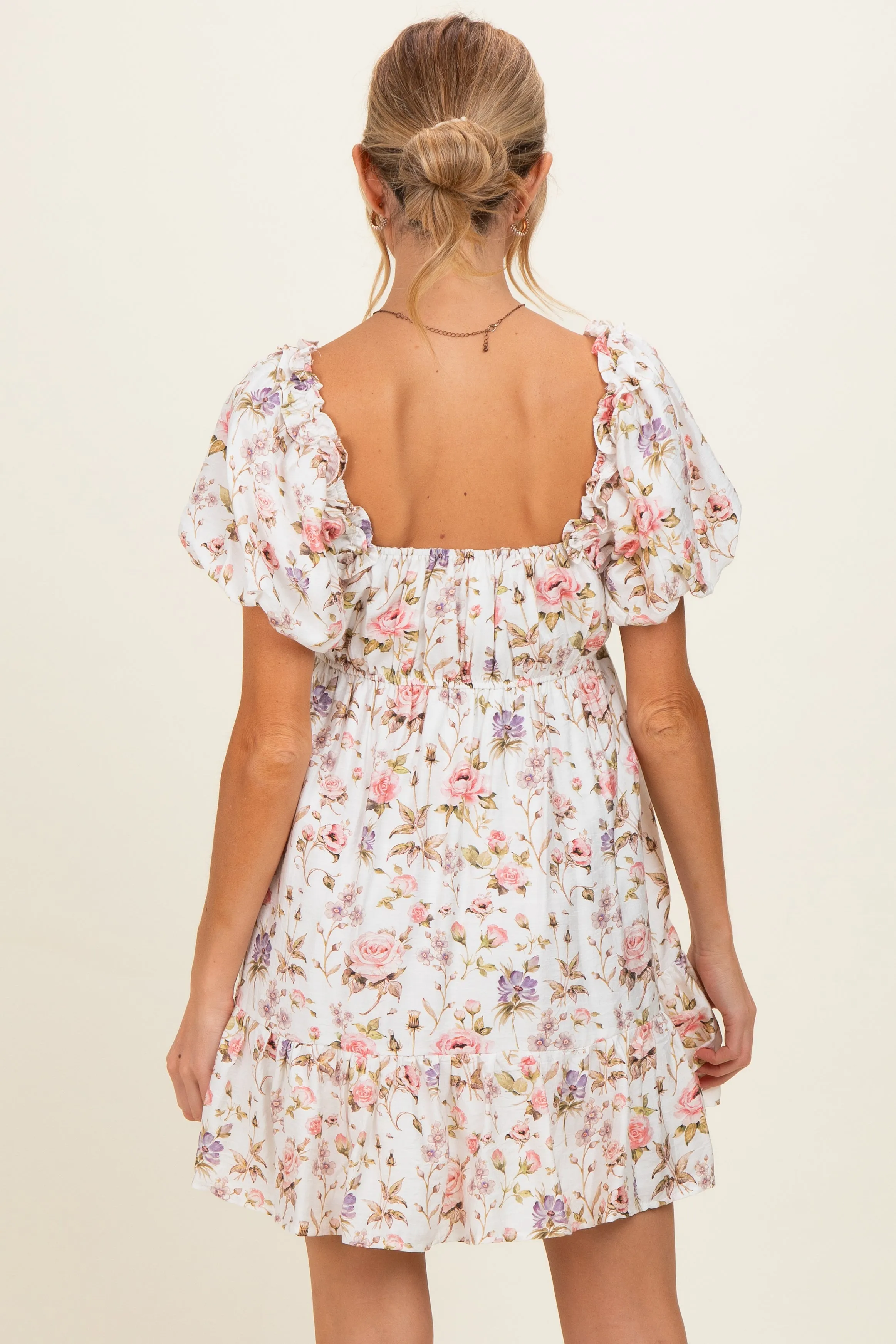 Ivory Floral Puff Sleeve Maternity Mini Dress sold by Pinkblush product image thumbnail 4
