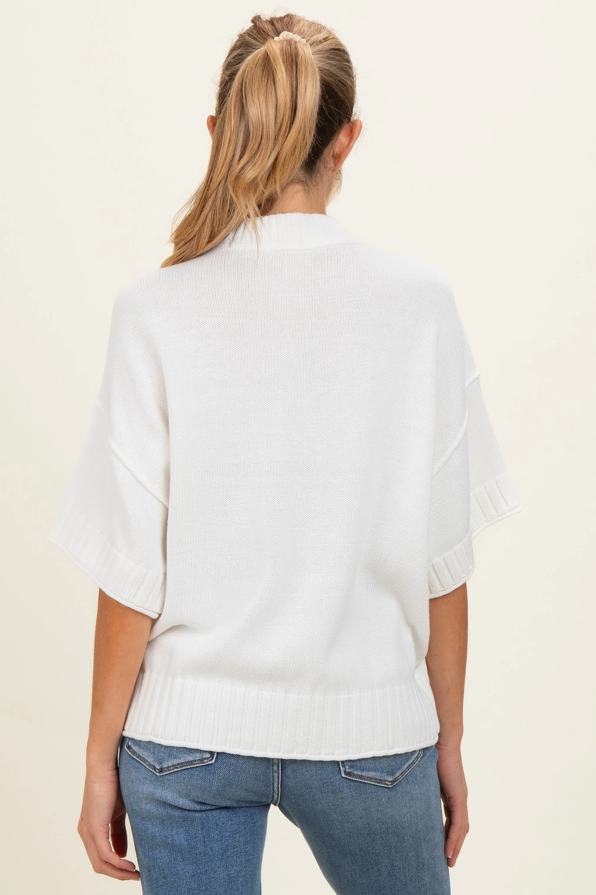 Off White Oversized Mock Neck Short Sleeve Maternity Sweater sold by Pinkblush product image thumbnail 4