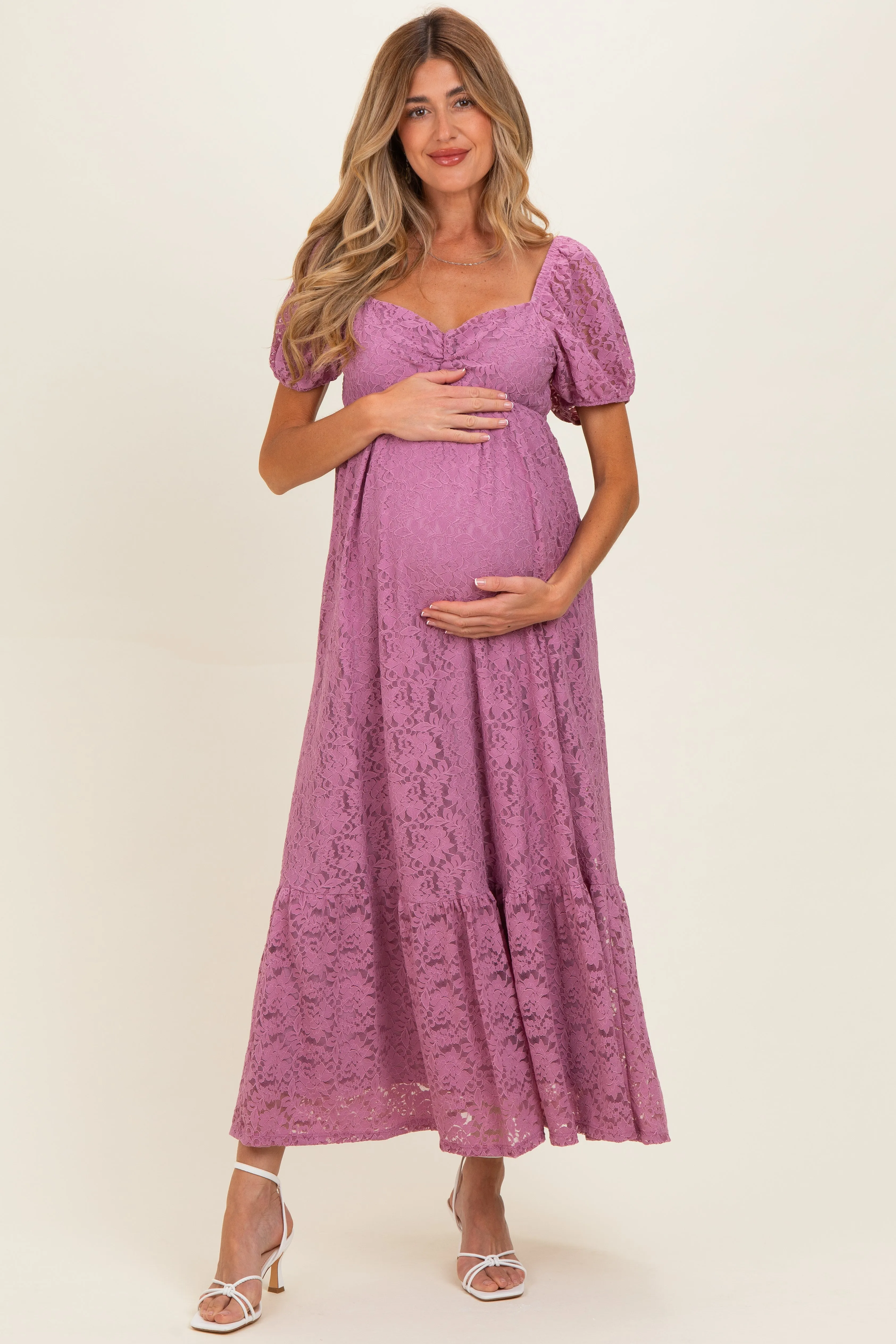 Mauve Lace Maternity Maxi Dress sold by Pinkblush