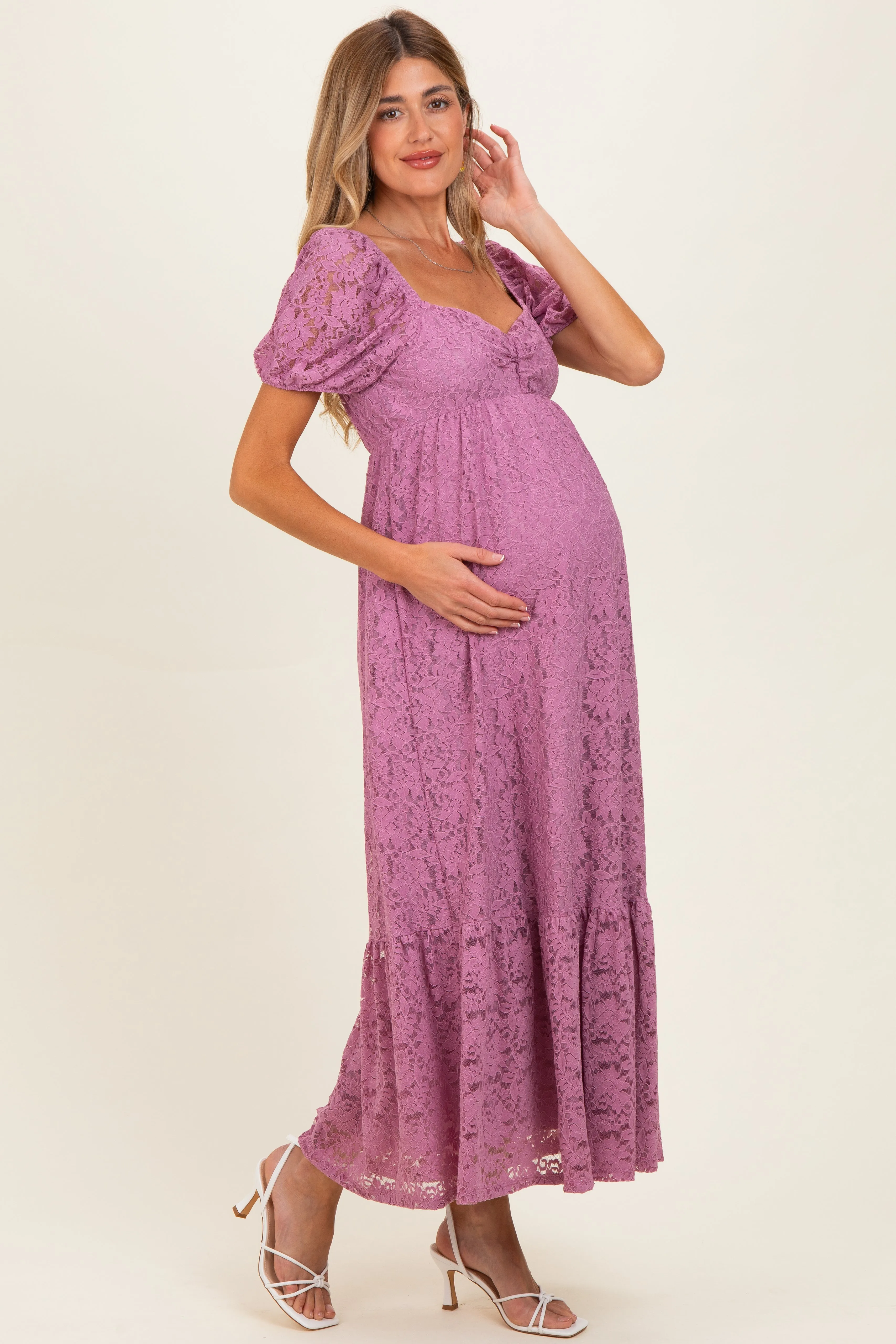Mauve Lace Maternity Maxi Dress sold by Pinkblush product image thumbnail 2