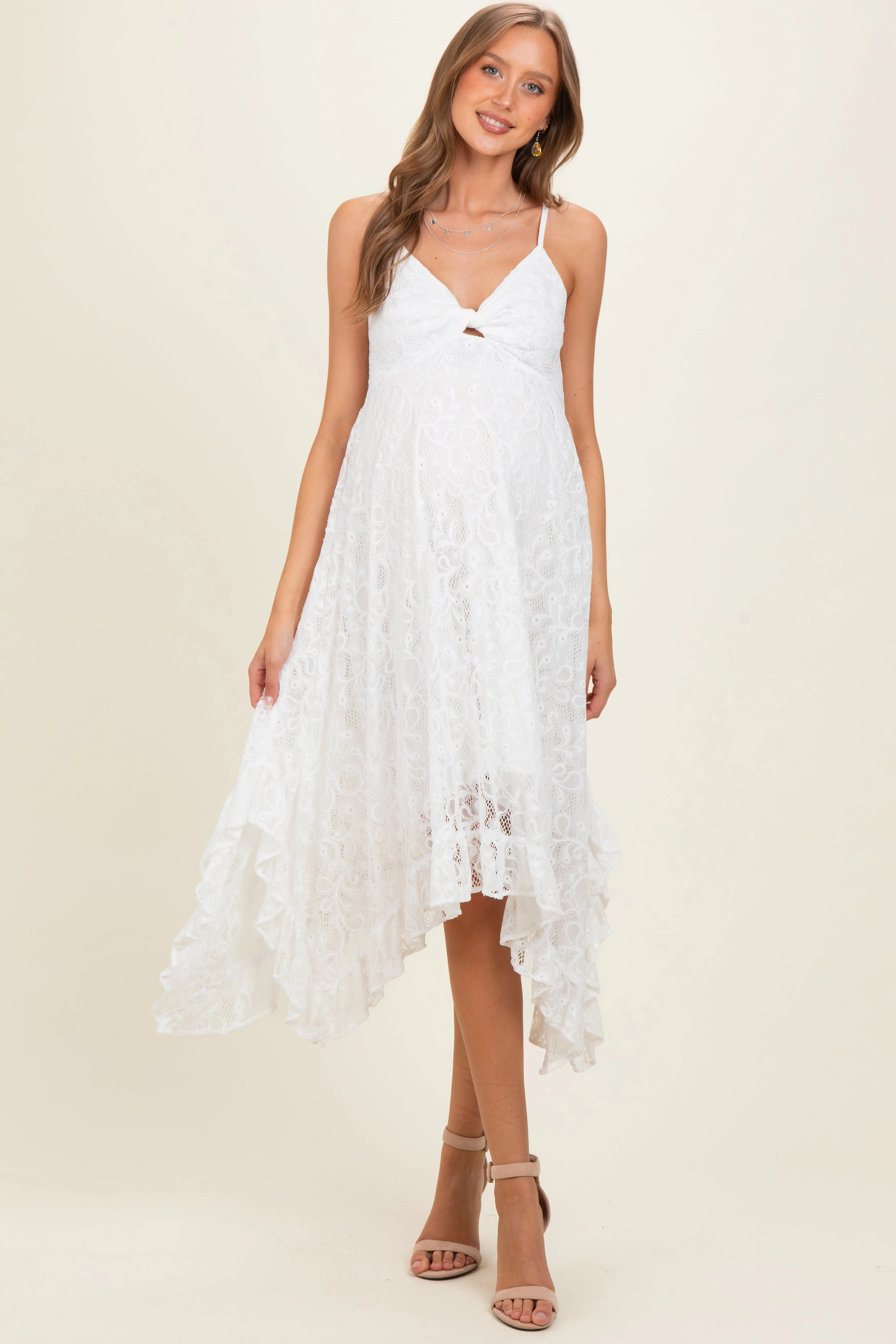 Ivory Twist Front Lace Maternity Maxi Dress sold by Pinkblush product image thumbnail 2