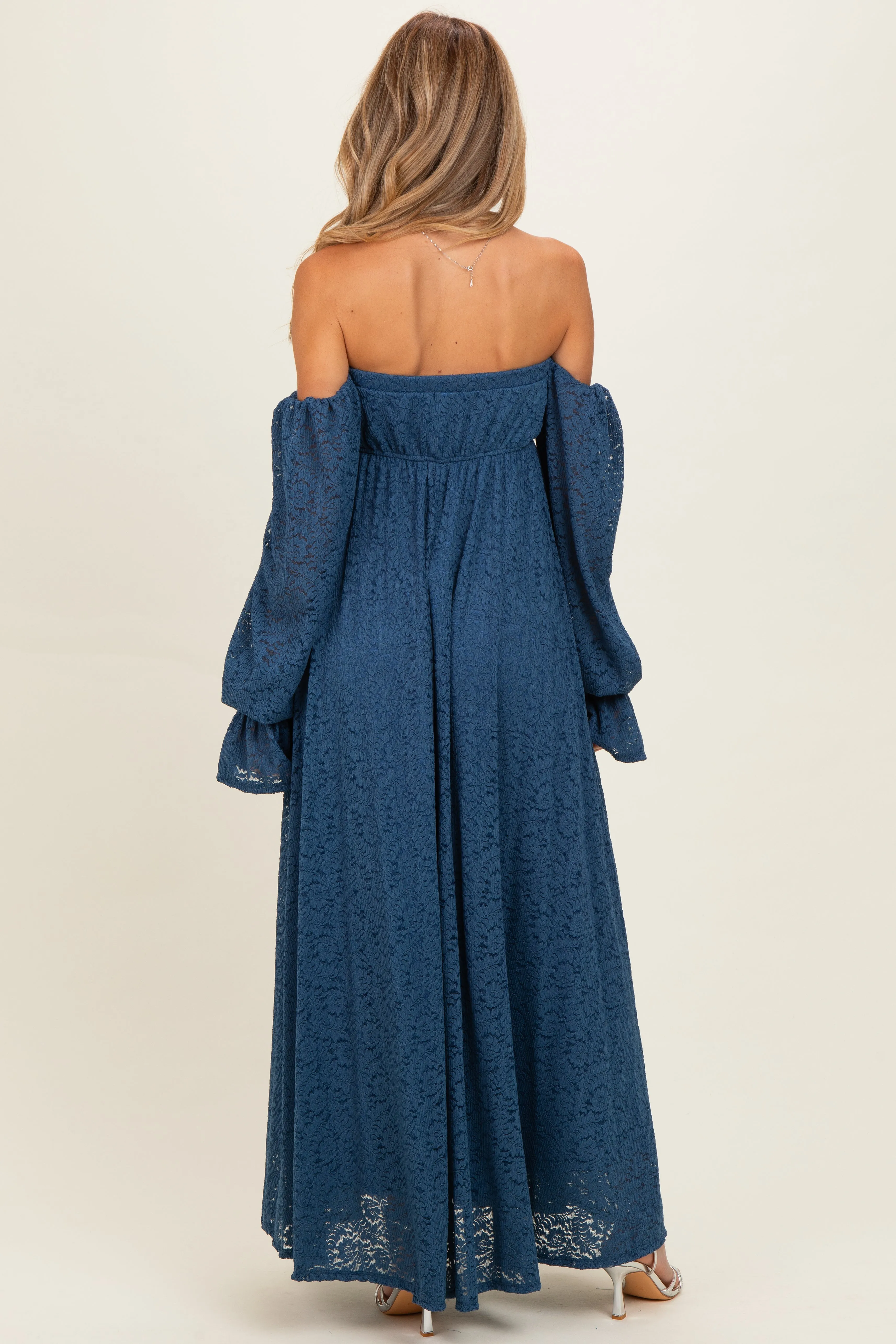 Blue Lace Floral Long Sleeve Maternity Photoshoot Gown/Dress sold by Pinkblush product image thumbnail 2
