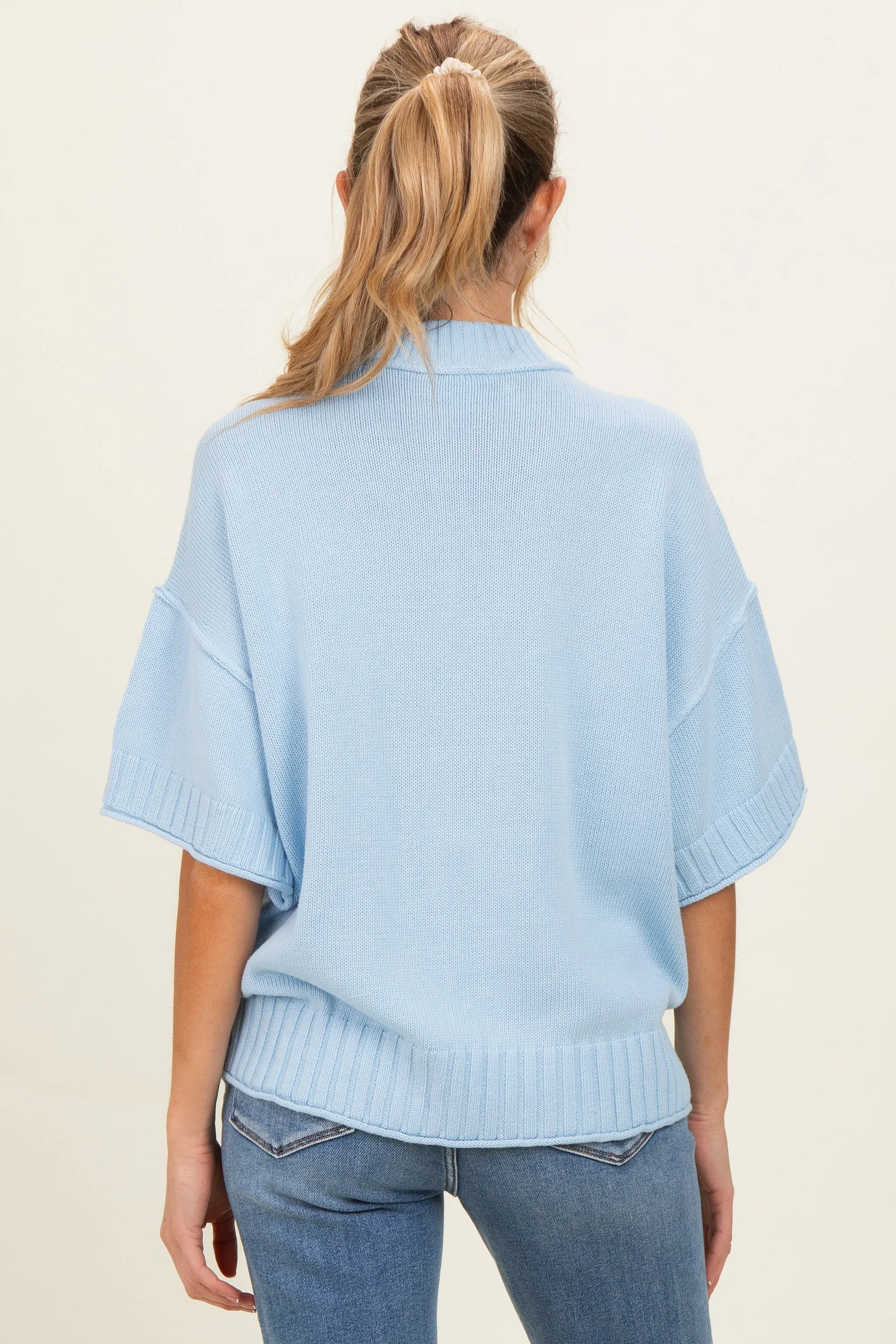 Light Blue Oversized Mock Neck Short Sleeve Maternity Sweater sold by Pinkblush product image thumbnail 4