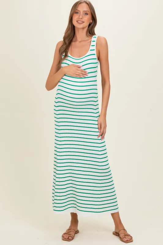 Green Striped Ribbed Sleeveless Maternity Maxi Dress made by Skies Are Blue