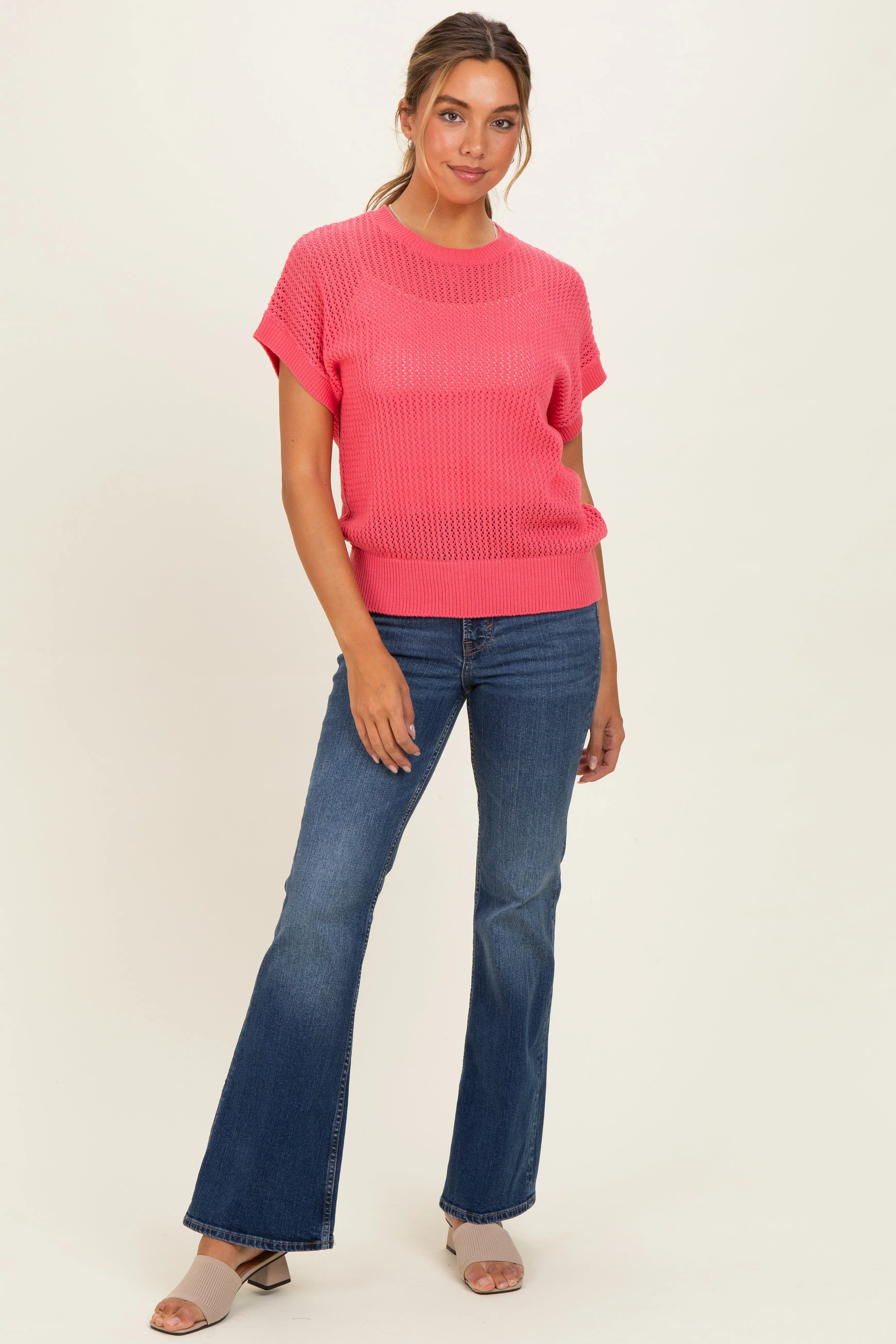 Pink Open-Knit Dolman Sleeve Top sold by Pinkblush product image thumbnail 2