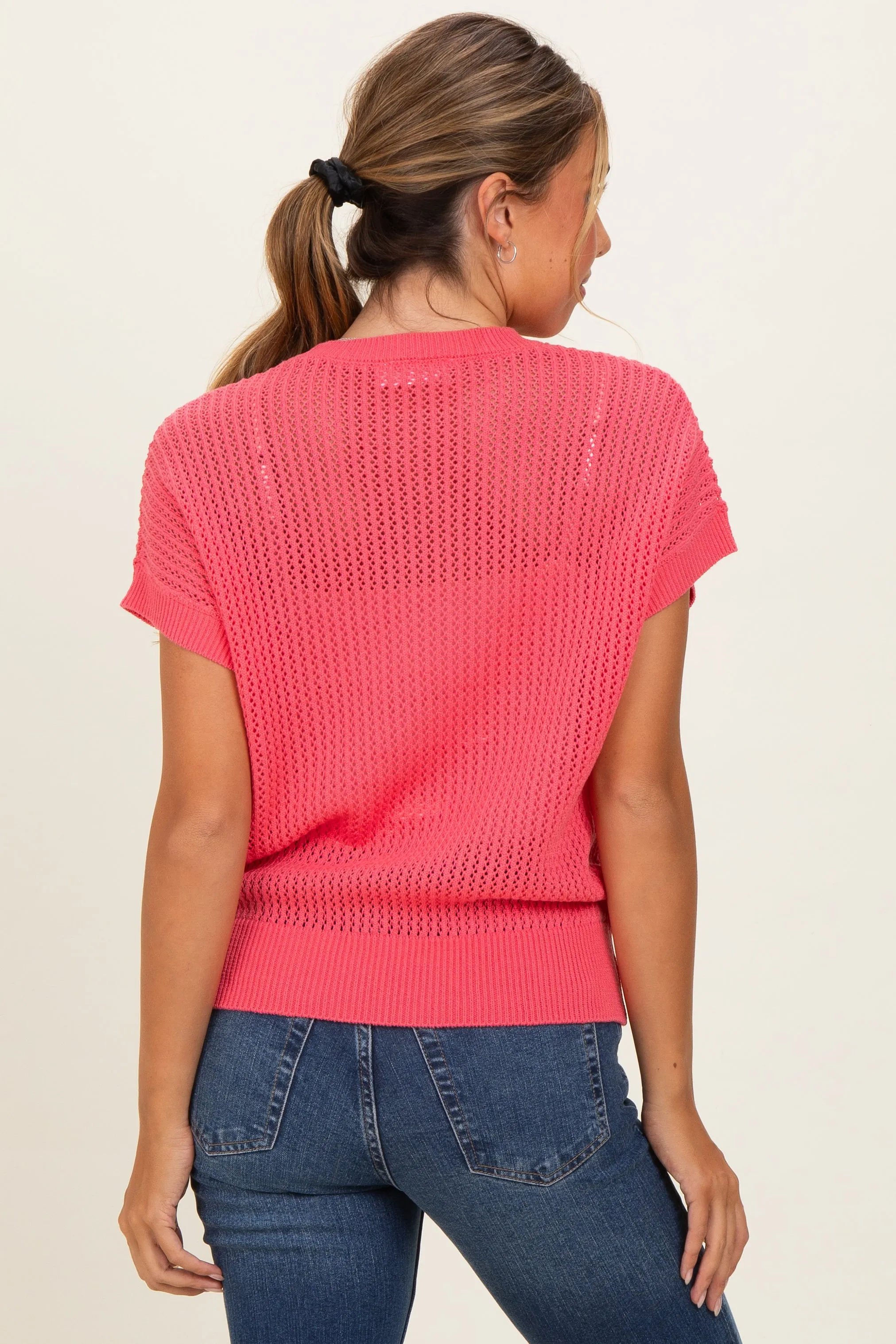 Pink Open-Knit Dolman Sleeve Top sold by Pinkblush product image thumbnail 4