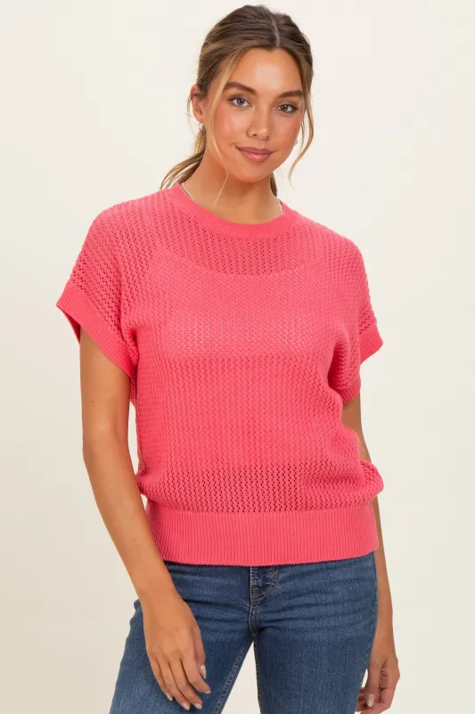 Pink Open-Knit Dolman Sleeve Top made by HYFVE