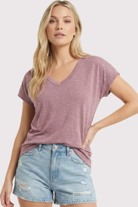 Mauve Slub Knit V-Neck Top made by Staccato