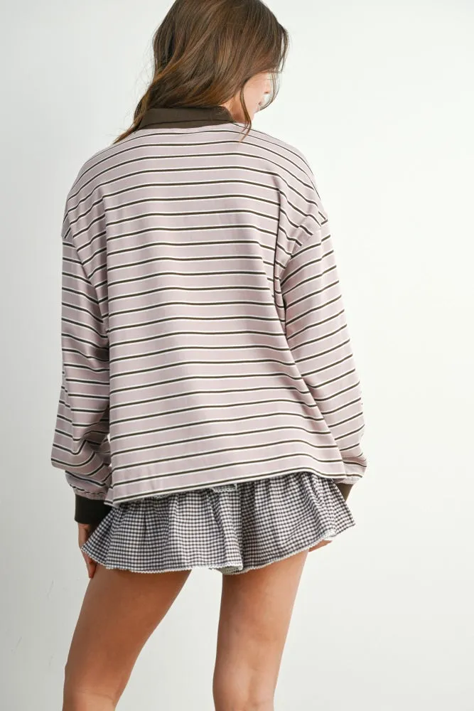 Mauve Striped Long Sleeve Polo Top sold by Pinkblush product image thumbnail 3