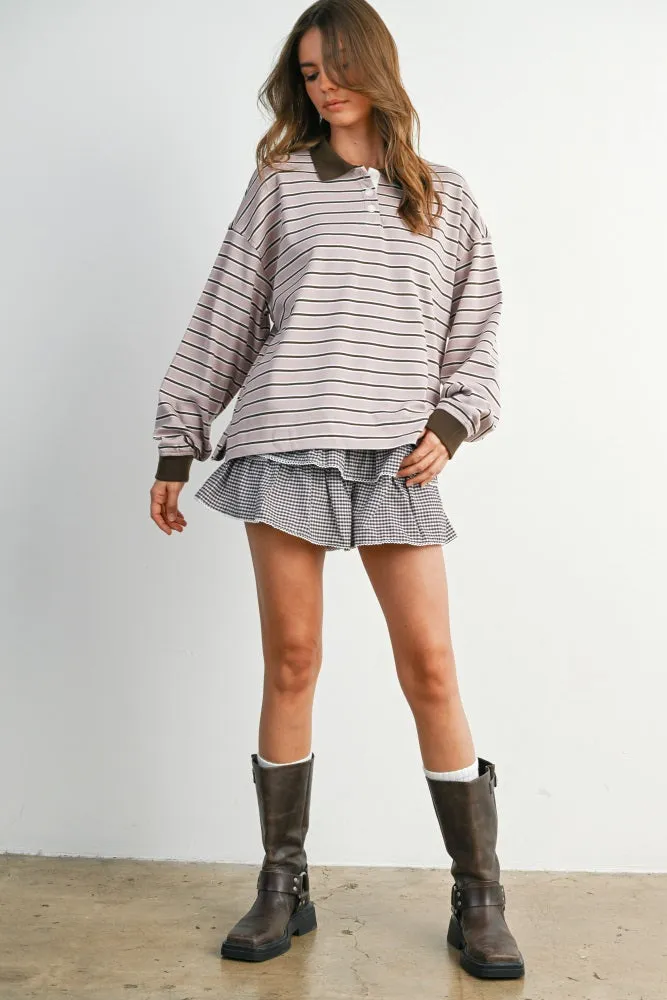 Mauve Striped Long Sleeve Polo Top sold by Pinkblush product image thumbnail 4